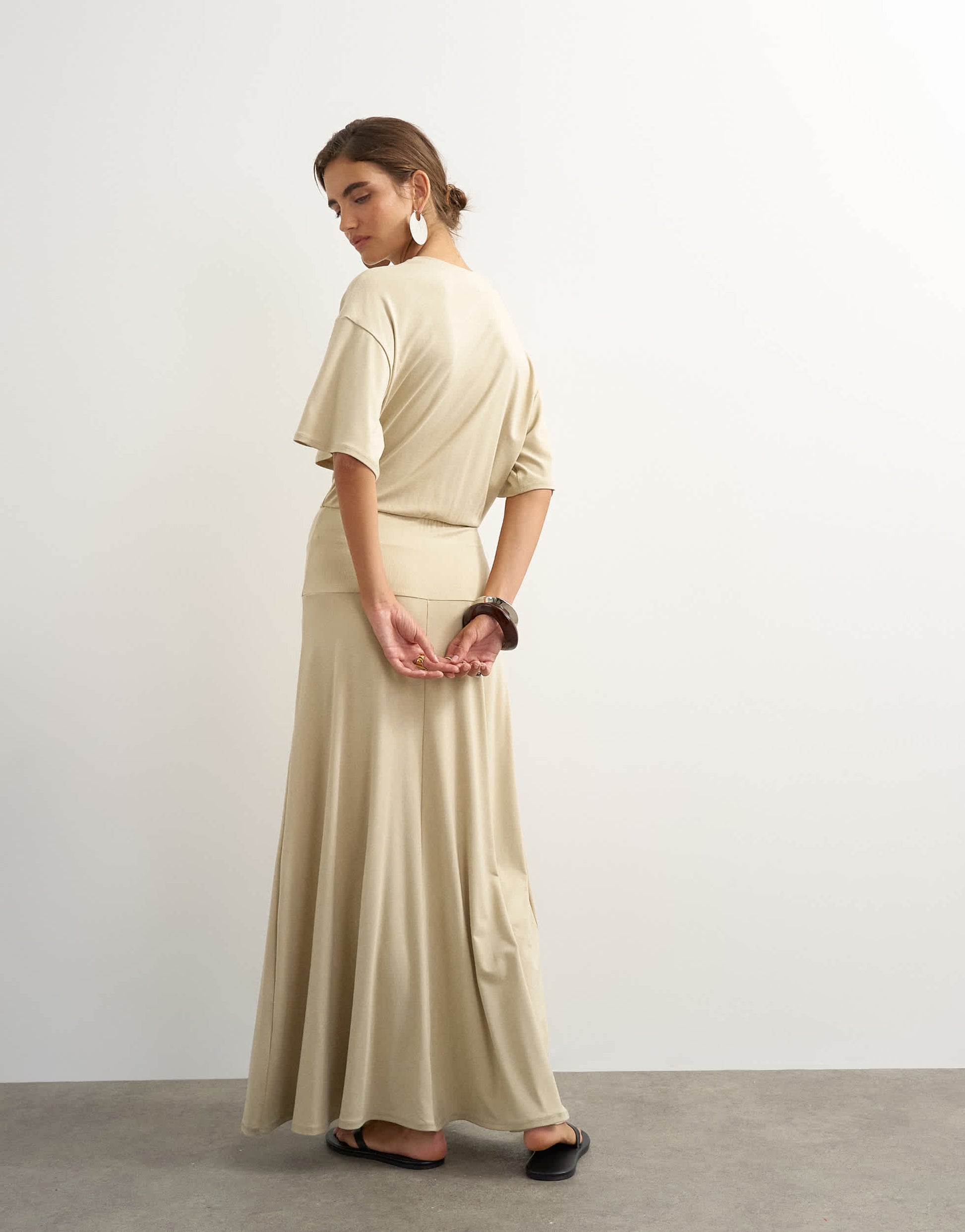 Topshop viscose blend jersey dropped waist maxi dress in stone