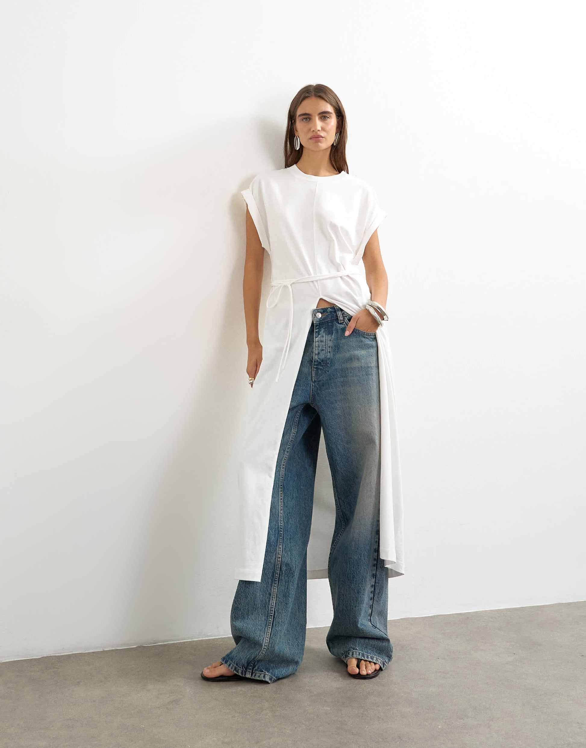 Topshop long line twist tunic top in white