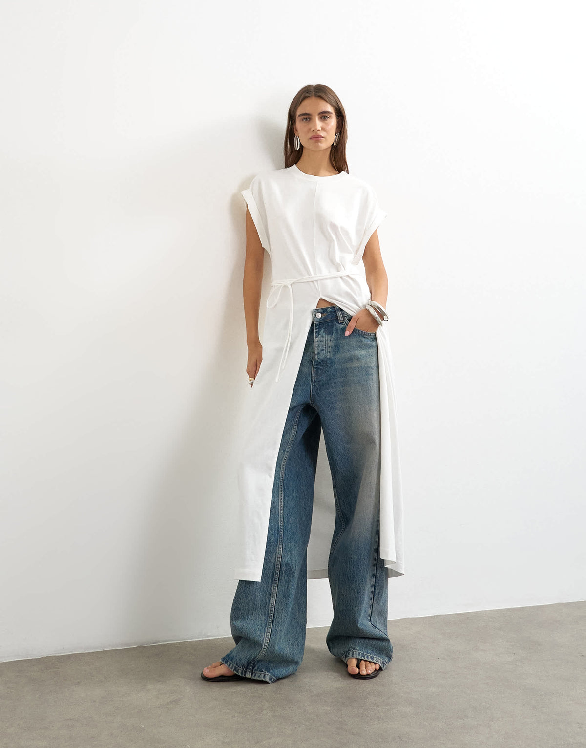 Topshop long line twist tunic top in white
