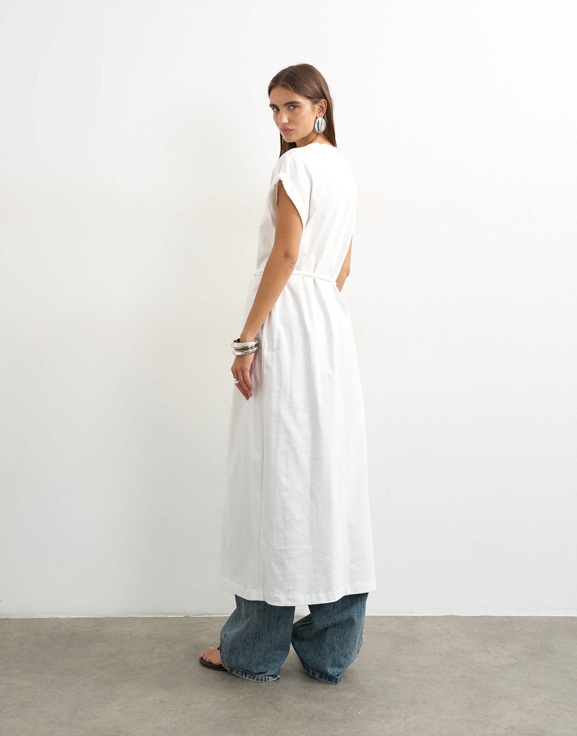 Topshop long line twist tunic top in white