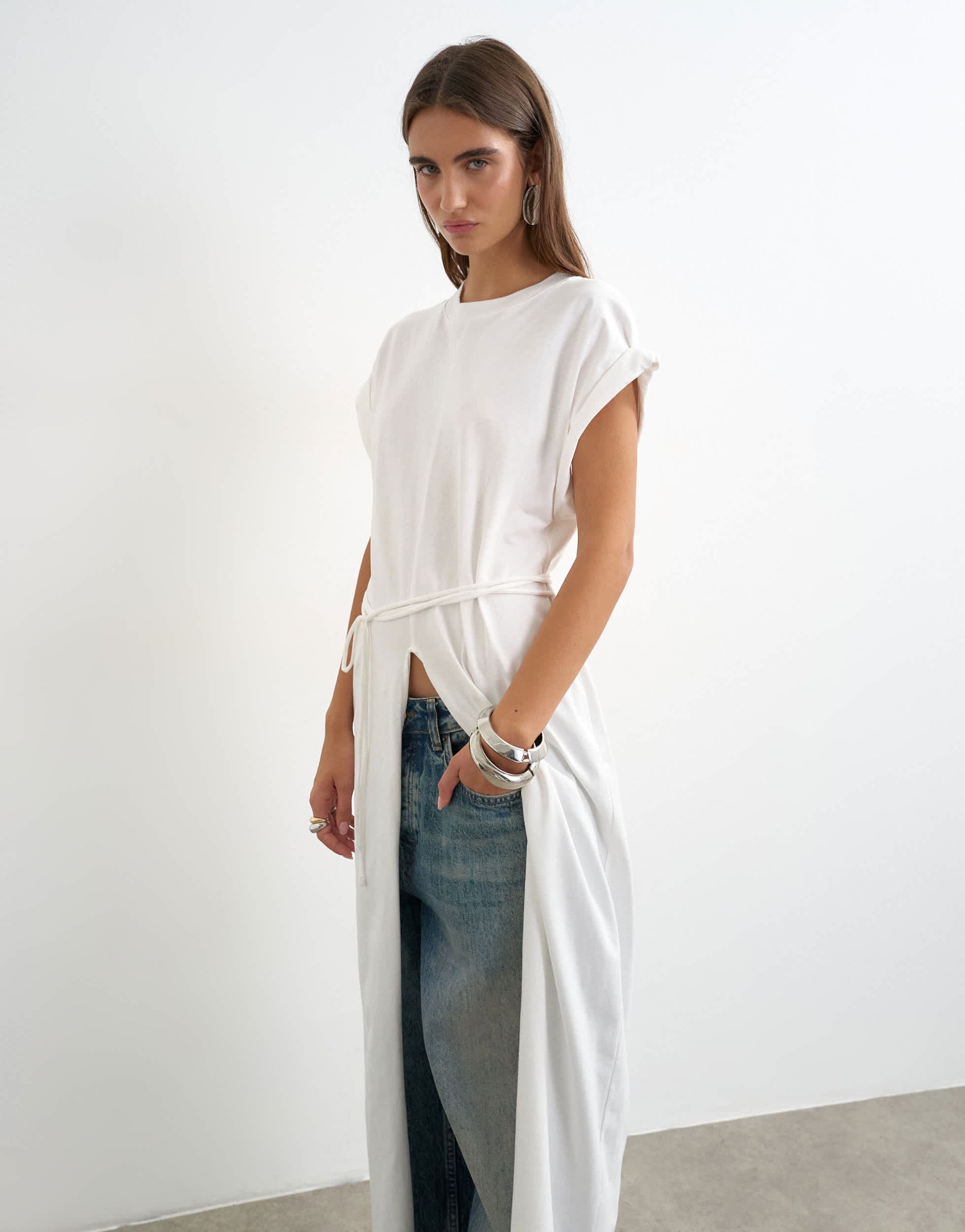 Topshop long line twist tunic top in white