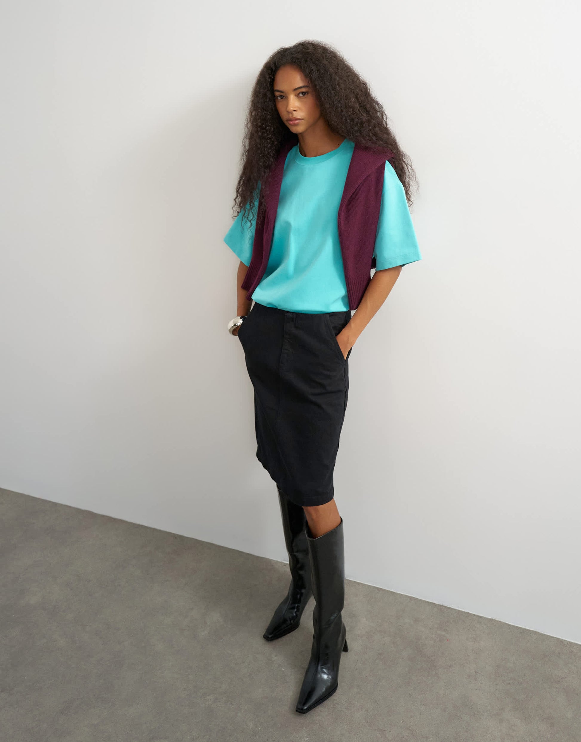 Topshop denim 90s low rise pencil skirt in washed black