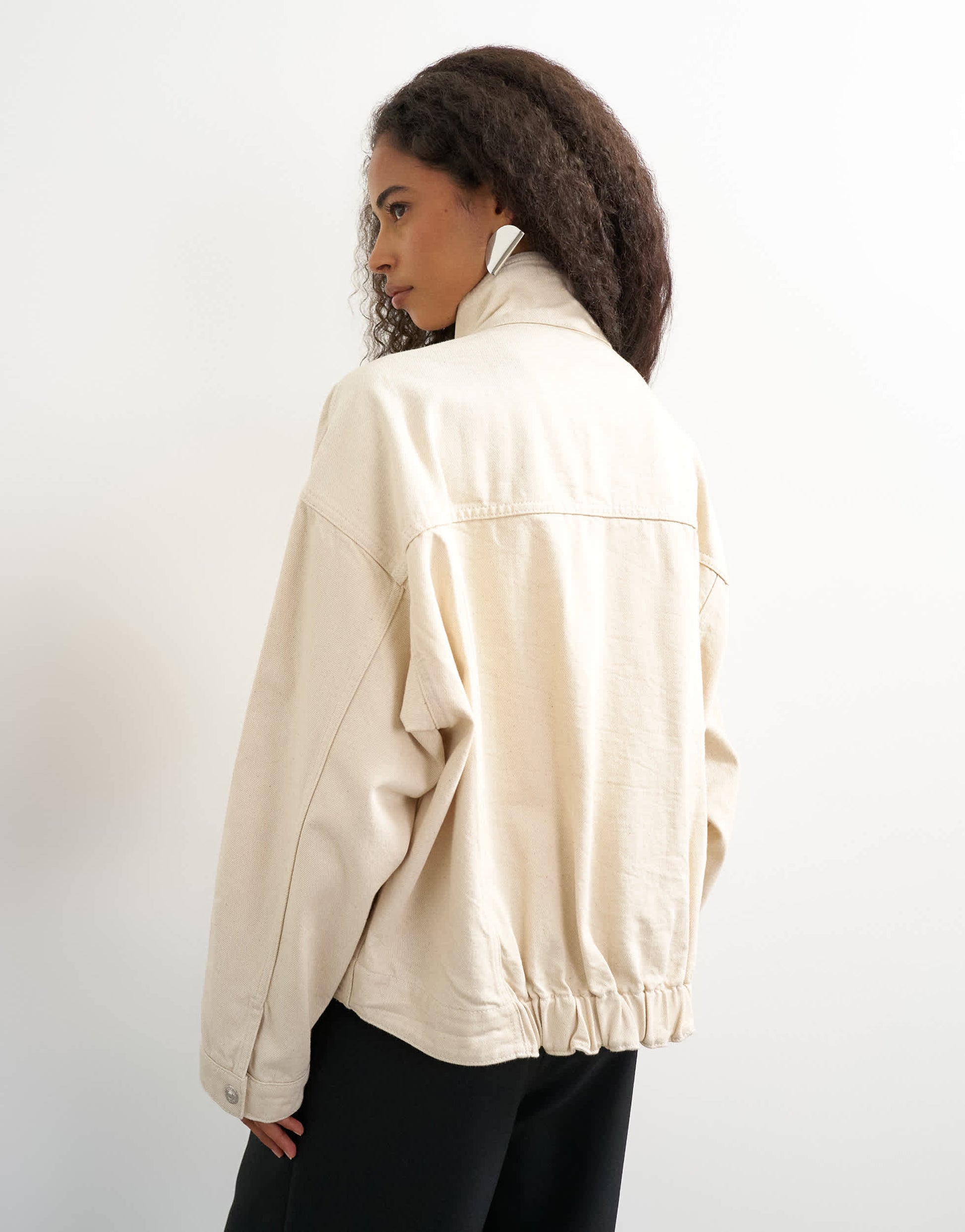 Topshop funnel neck denim jacket in natural