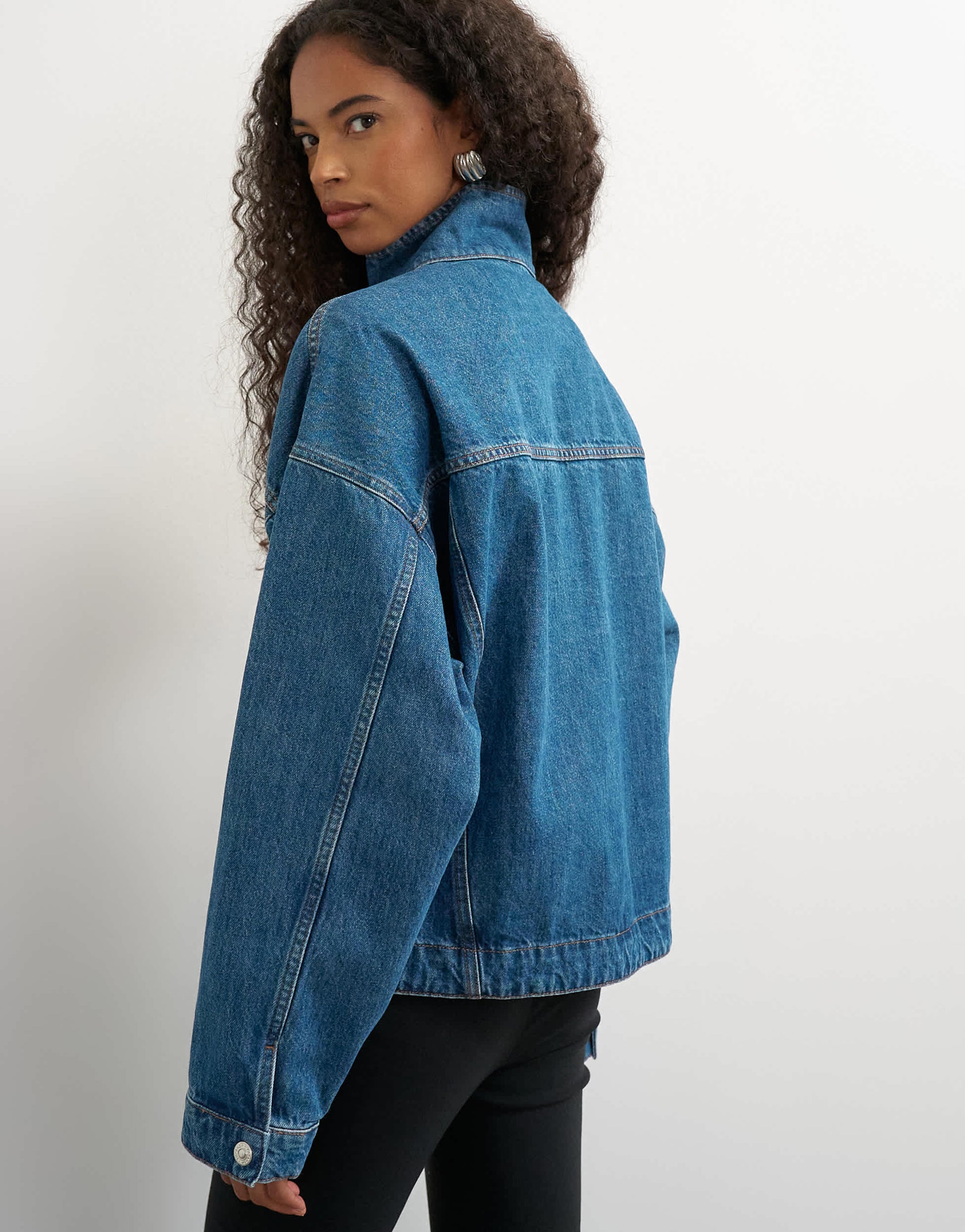 Topshop funnel neck denim jacket in green cast