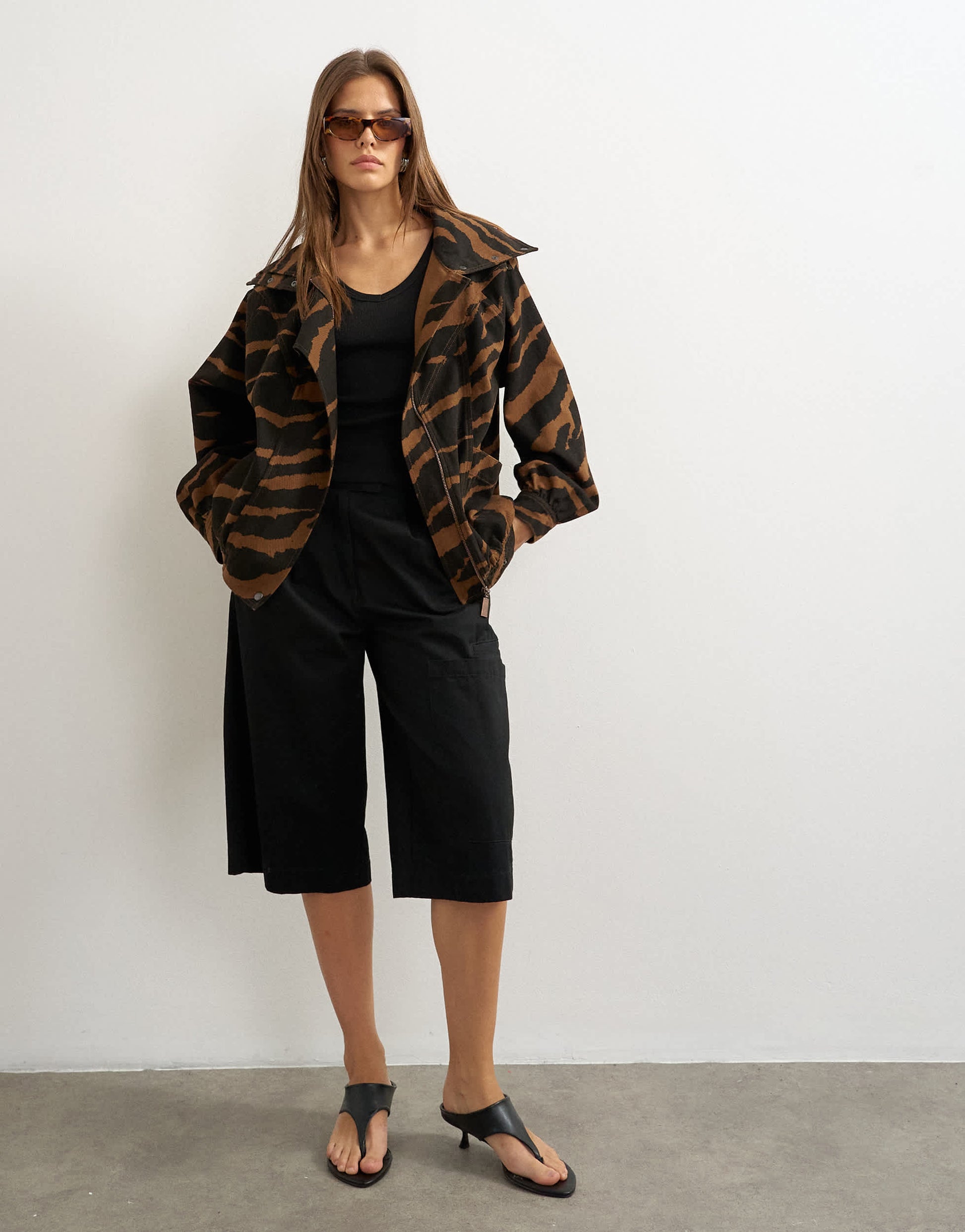 Topshop padded denim bomber jacket in zebra 