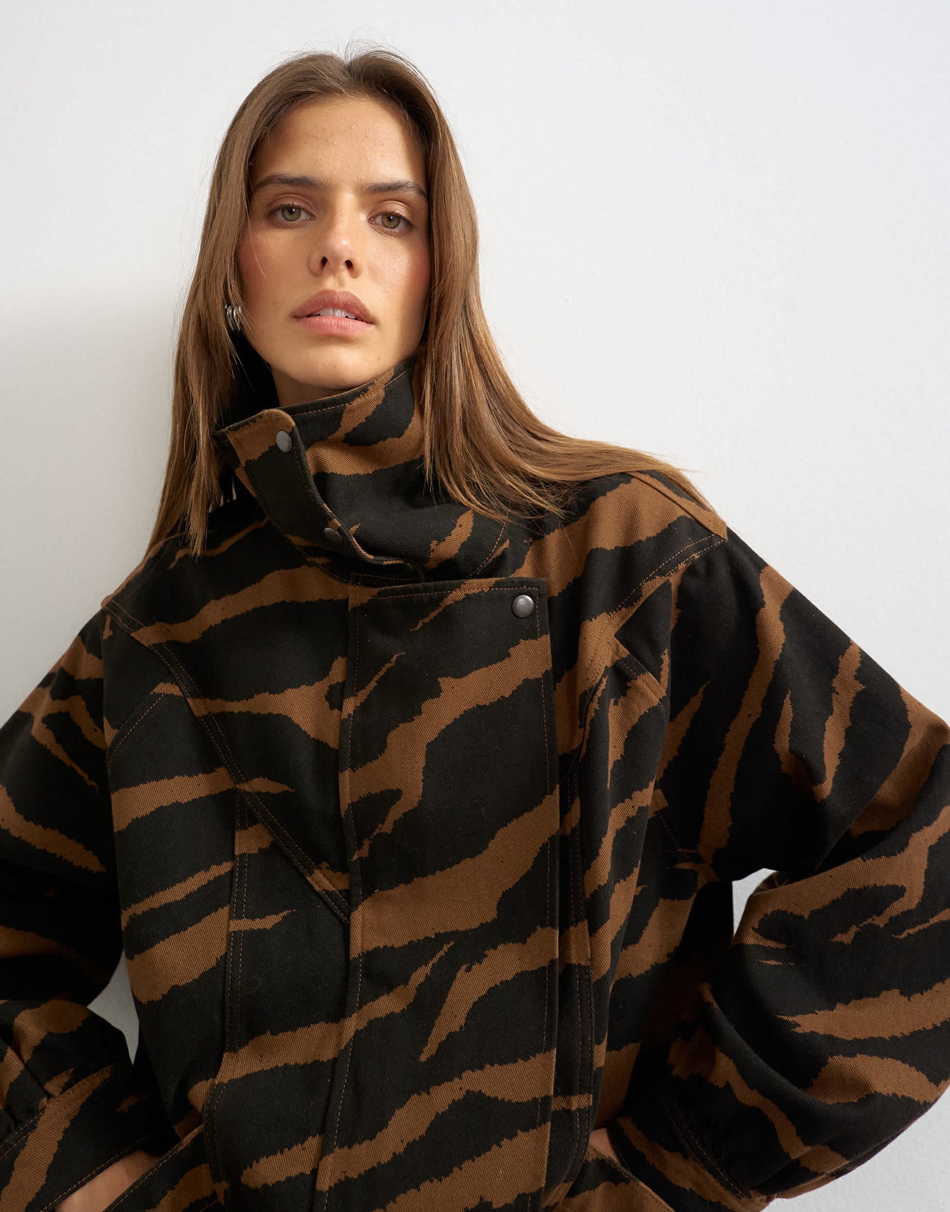 Topshop padded denim bomber jacket in zebra 