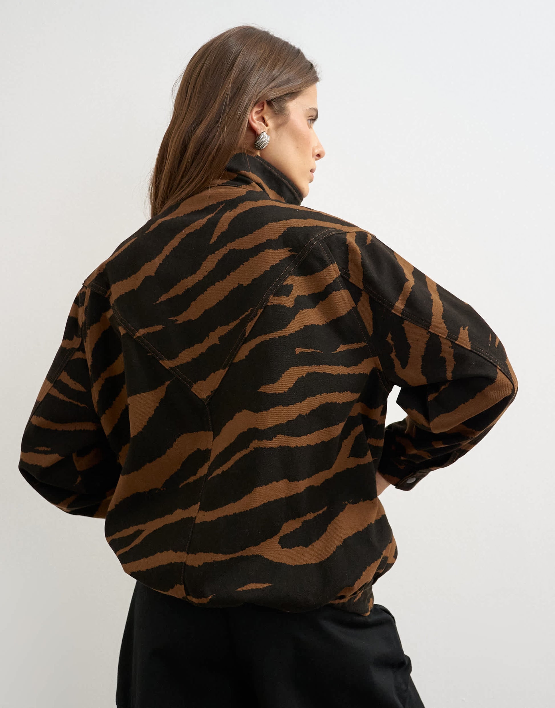 Topshop padded denim bomber jacket in zebra 