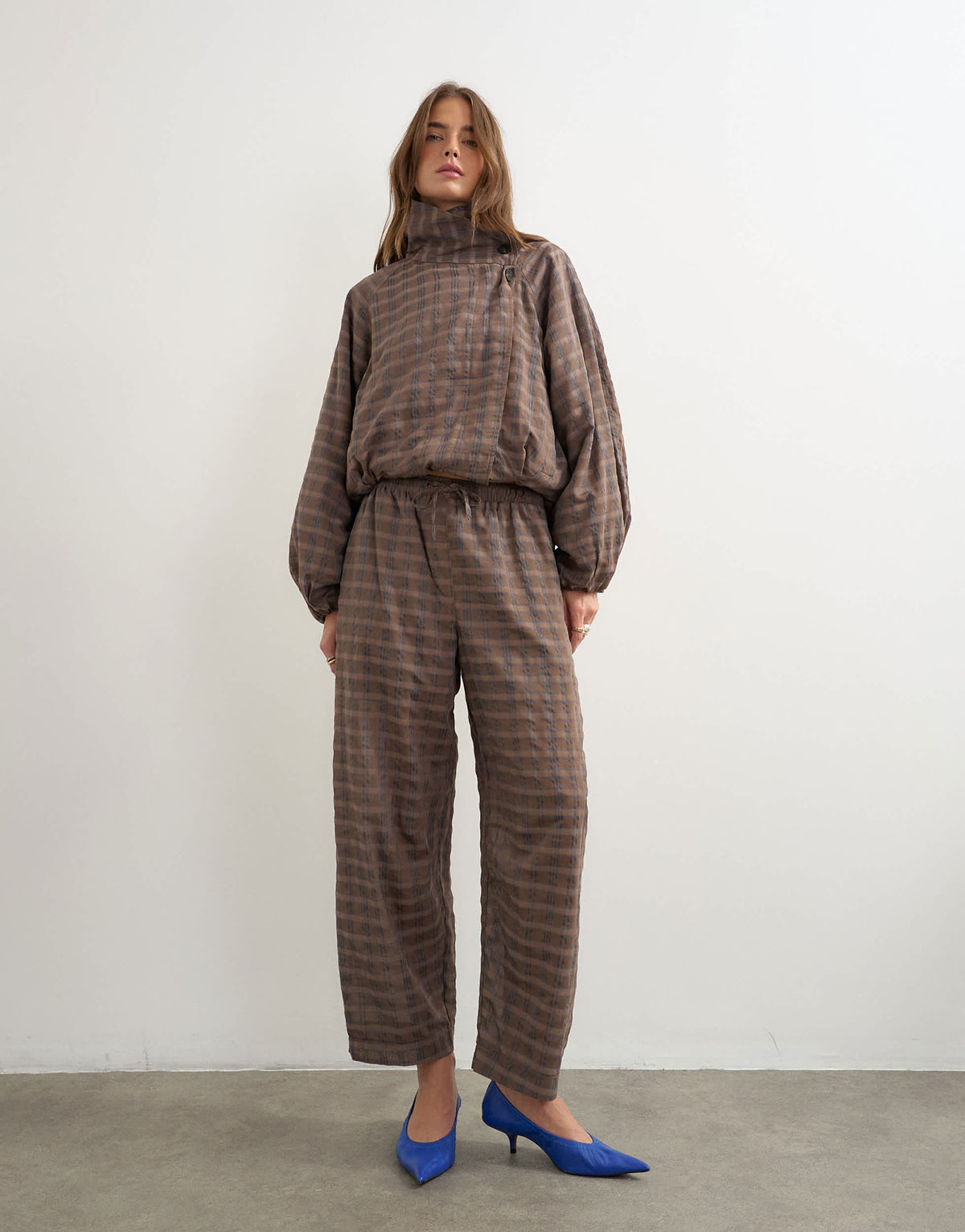 Topshop co-ord techy trouser in brown check