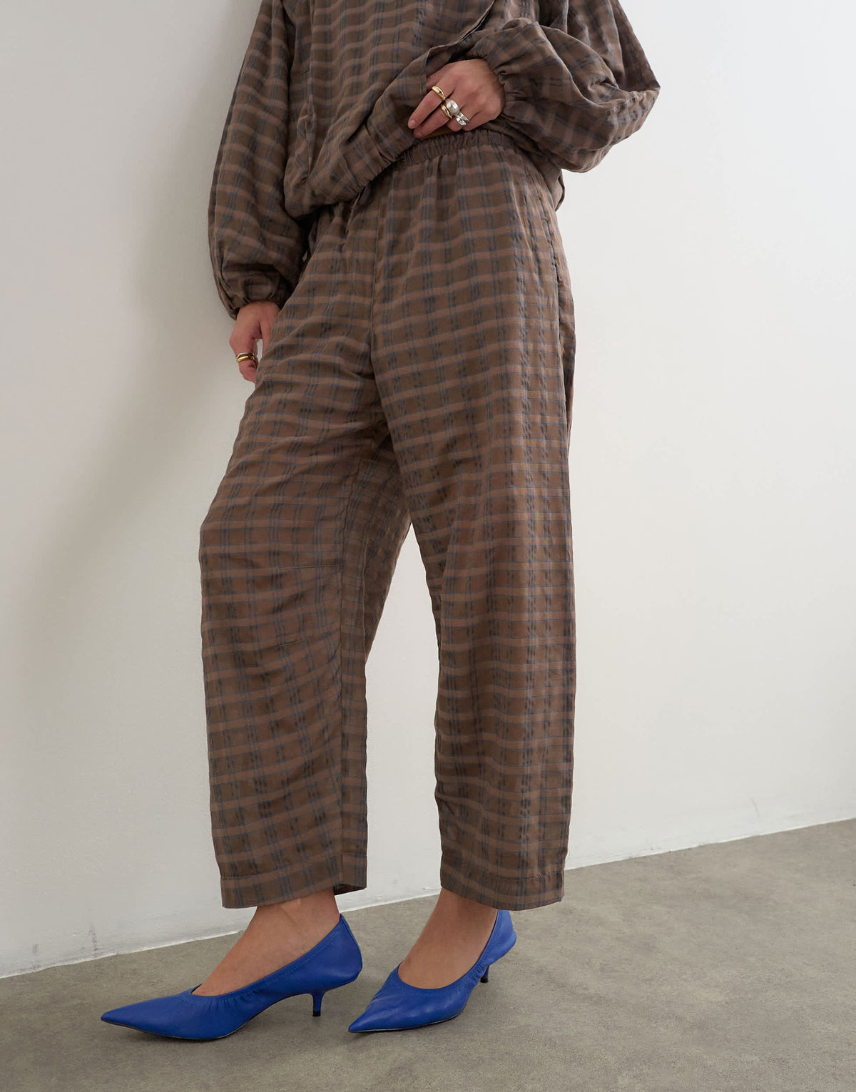 Topshop co-ord techy trouser in brown check