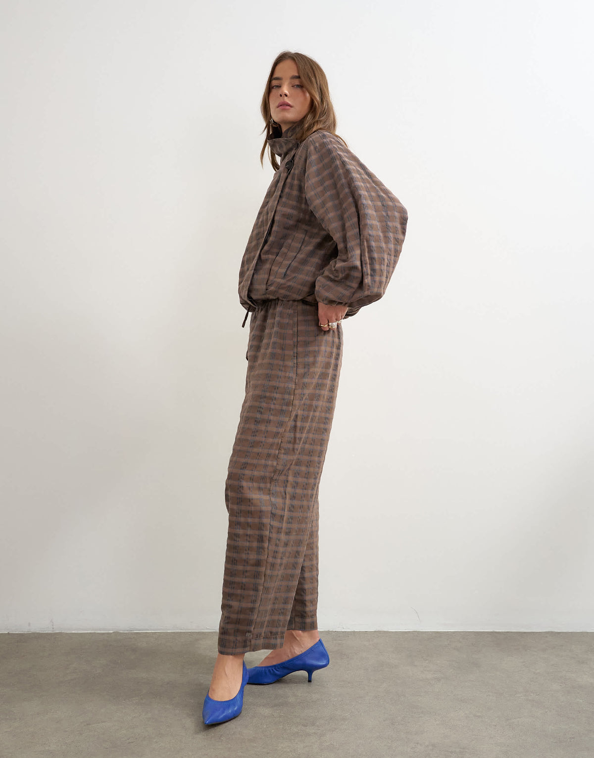 Topshop co-ord trouser in brown check