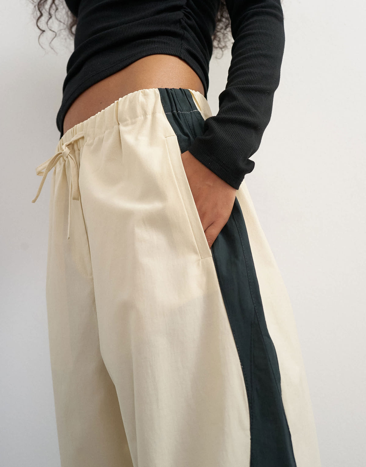 Topshop co ord colour block techy trouser in stone and black