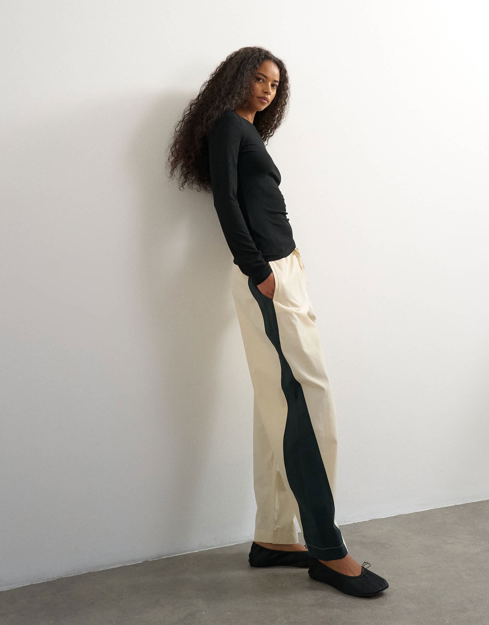 Topshop co ord colour block techy trouser in stone and black