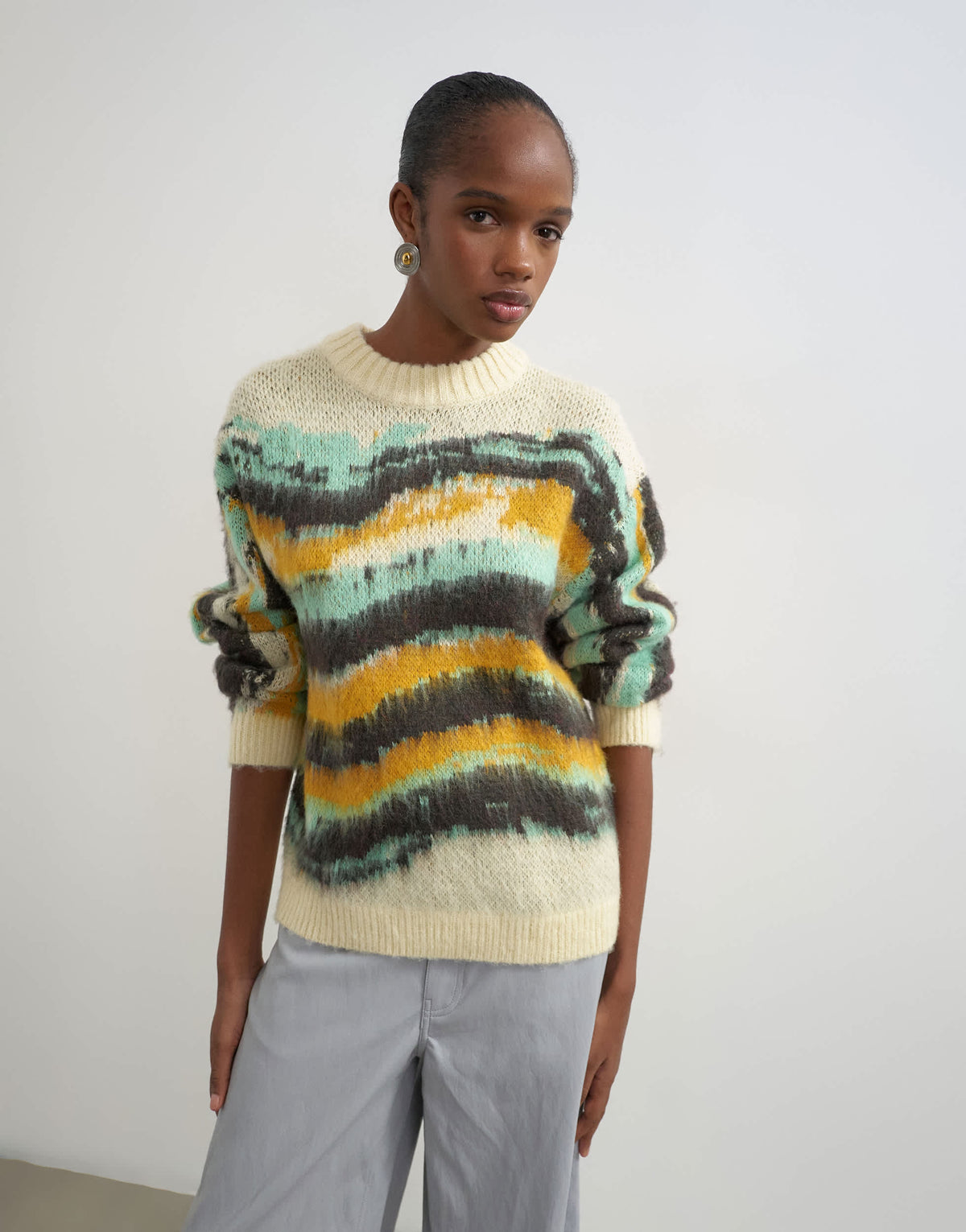 Topshop knitted painted stripe crew neck jumper in multi
