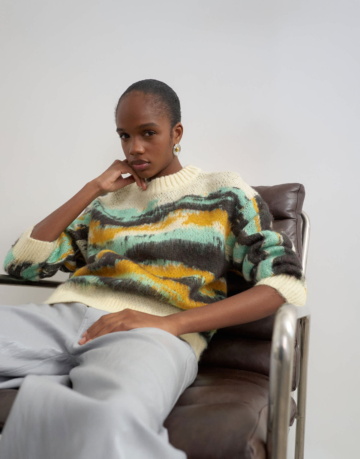 Topshop knitted painted stripe crew neck jumper in multi