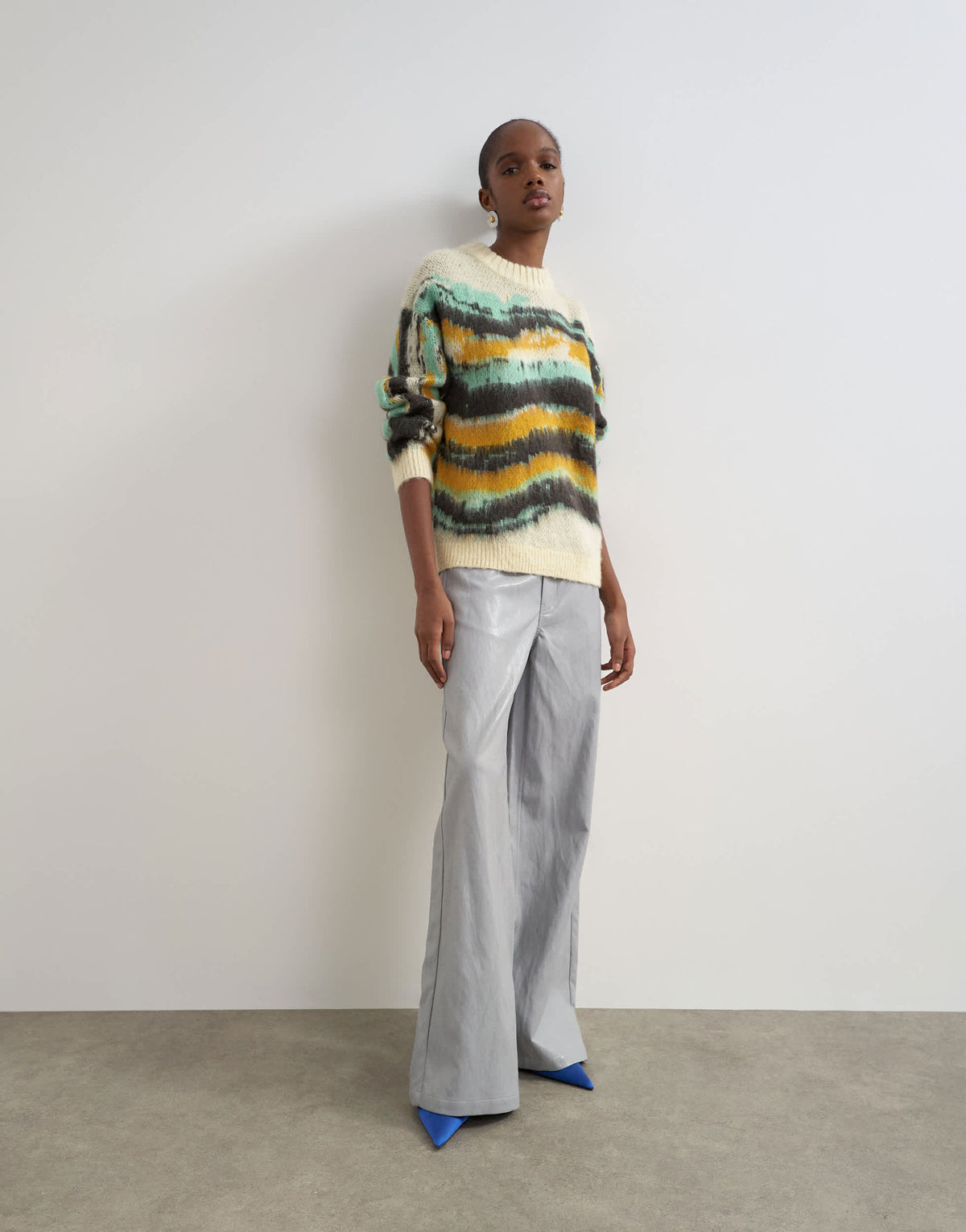 Topshop knitted painted stripe crew neck jumper in multi