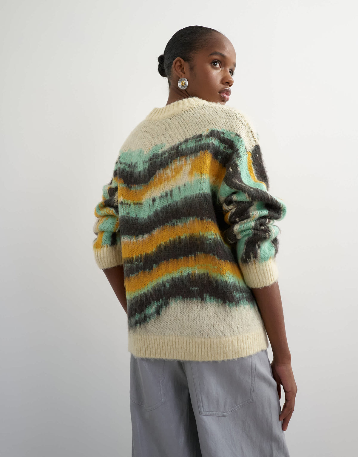 Topshop knitted painted stripe crew neck jumper in multi