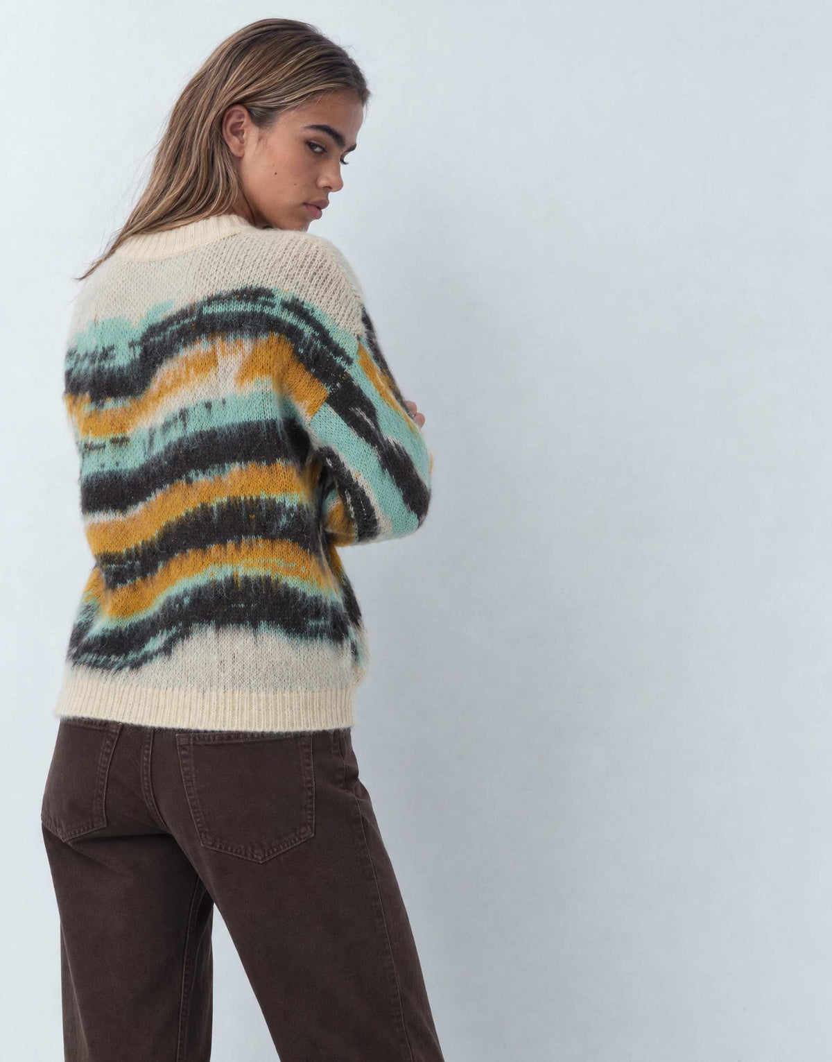Topshop knitted painted stripe crew neck jumper in multi