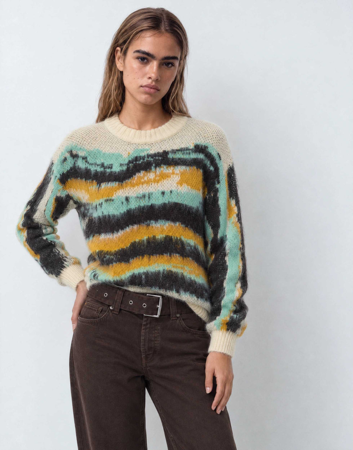 Topshop knitted painted stripe crew neck jumper in multi