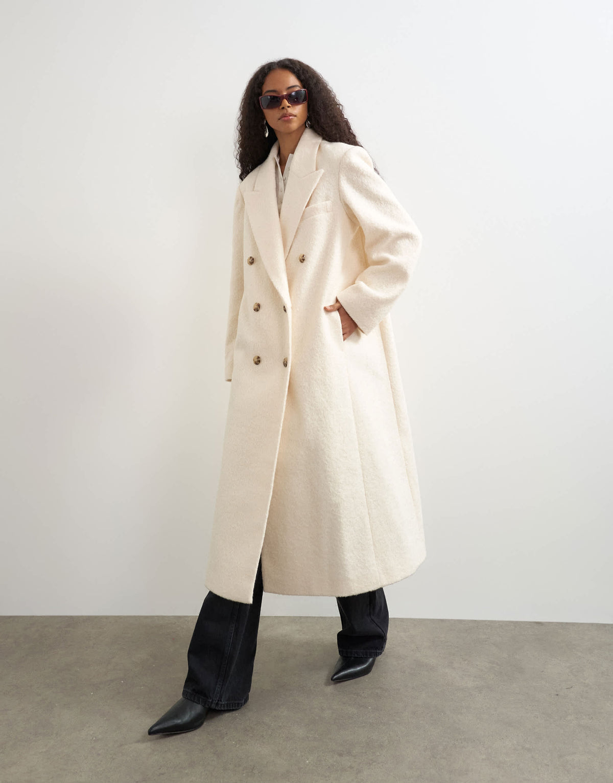 Topshop wool look longline formal coat in white
