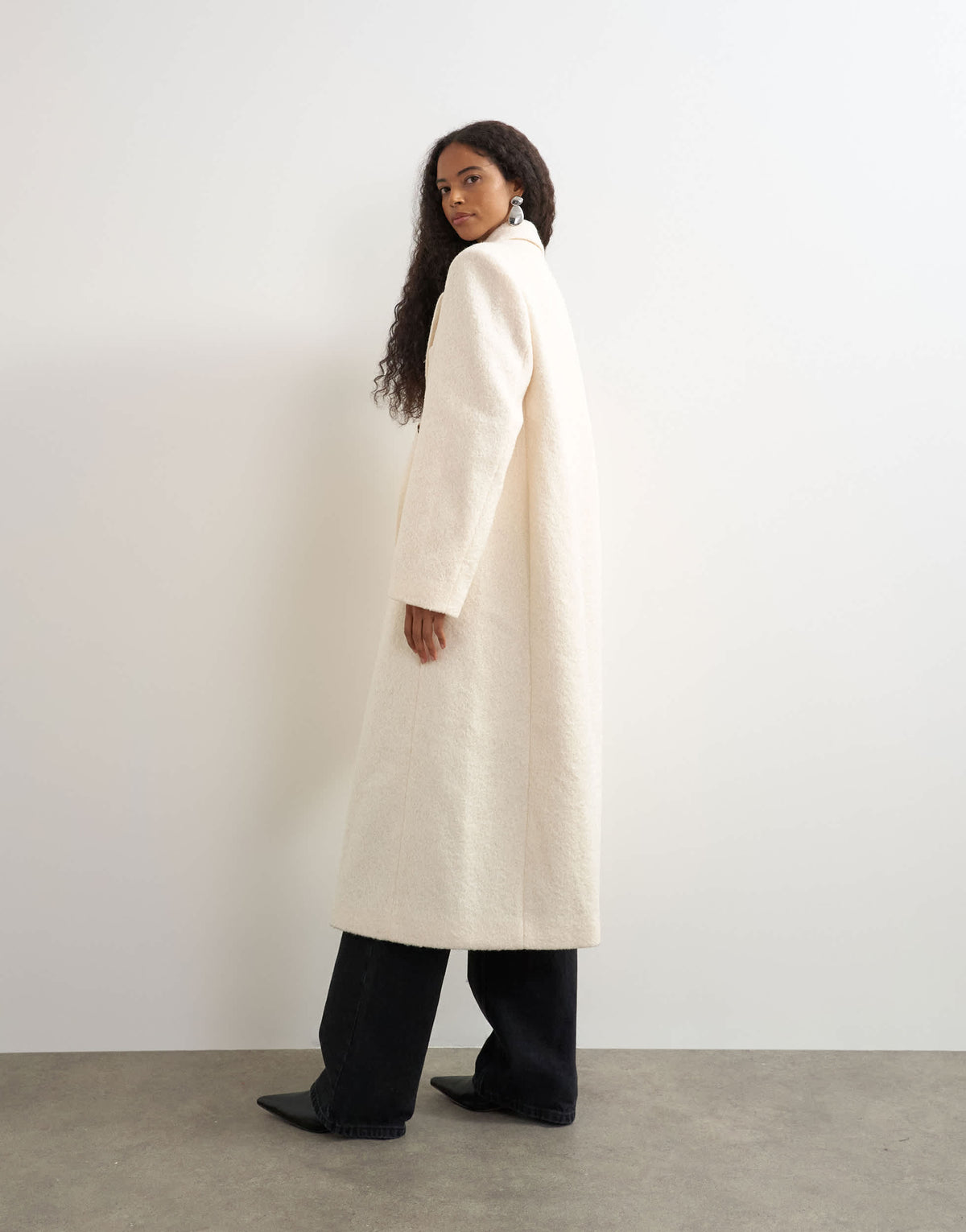 Topshop wool look longline formal coat in white