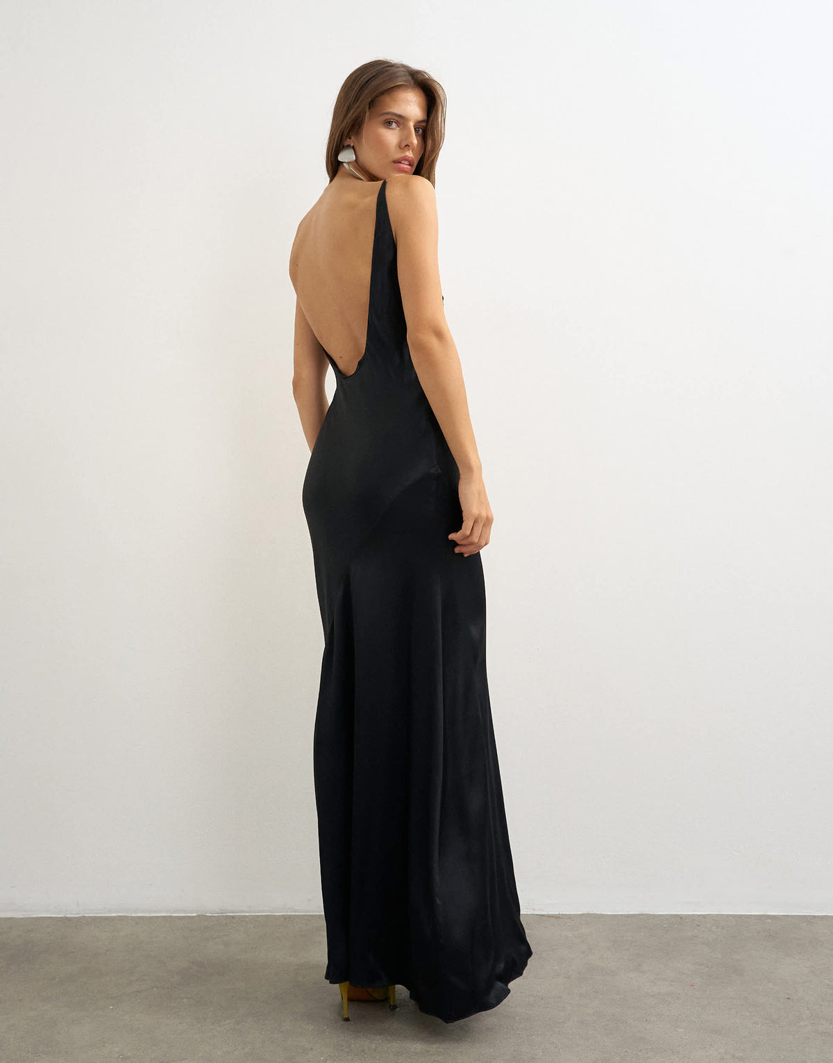 Topshop satin bias halter neck open scoop back maxi dress in black