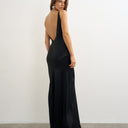 Topshop satin bias halter neck open scoop back maxi dress in black