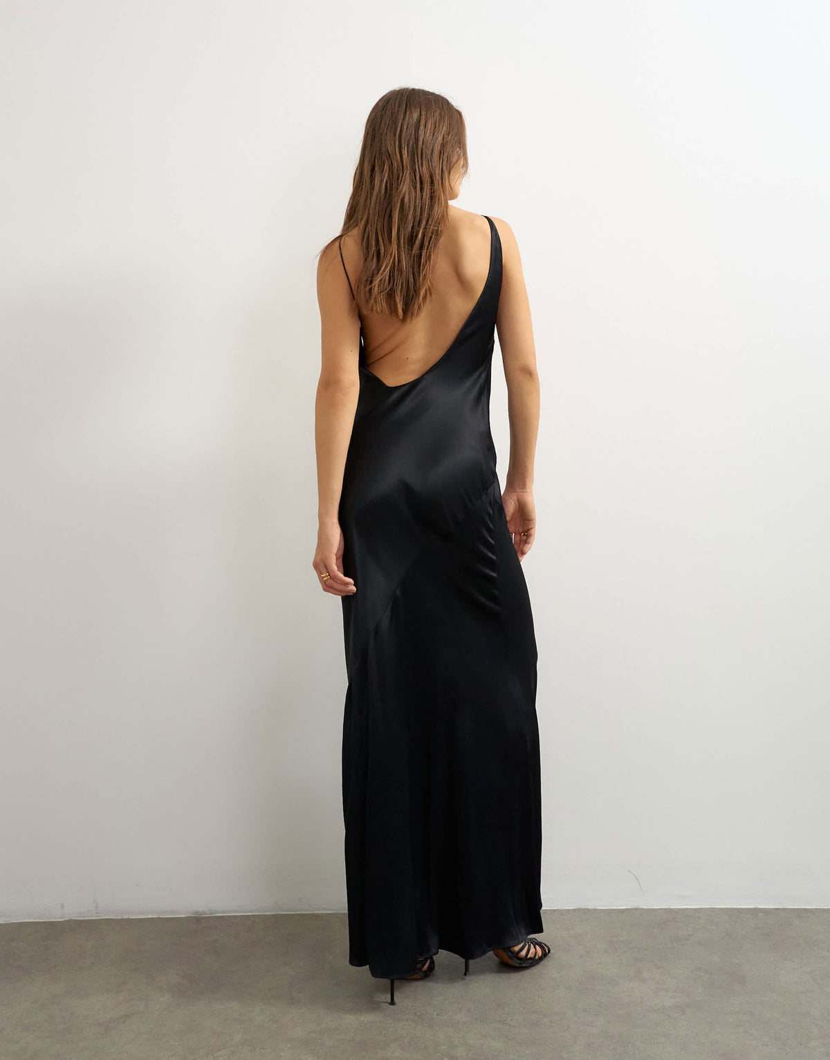 Topshop satin bias halter neck open scoop back maxi dress in black