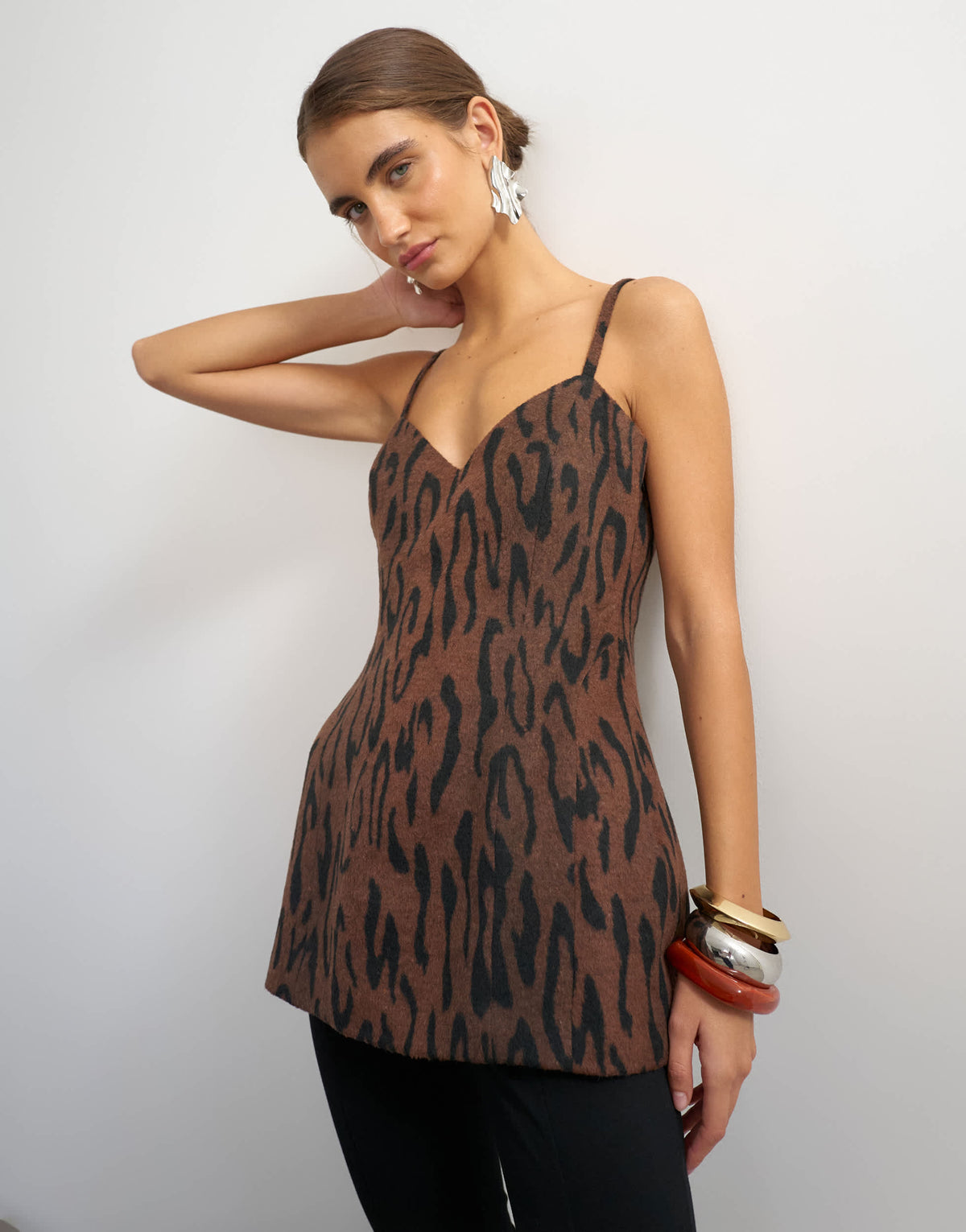 Topshop premium faux brushed pony structured peplum cami in animal print