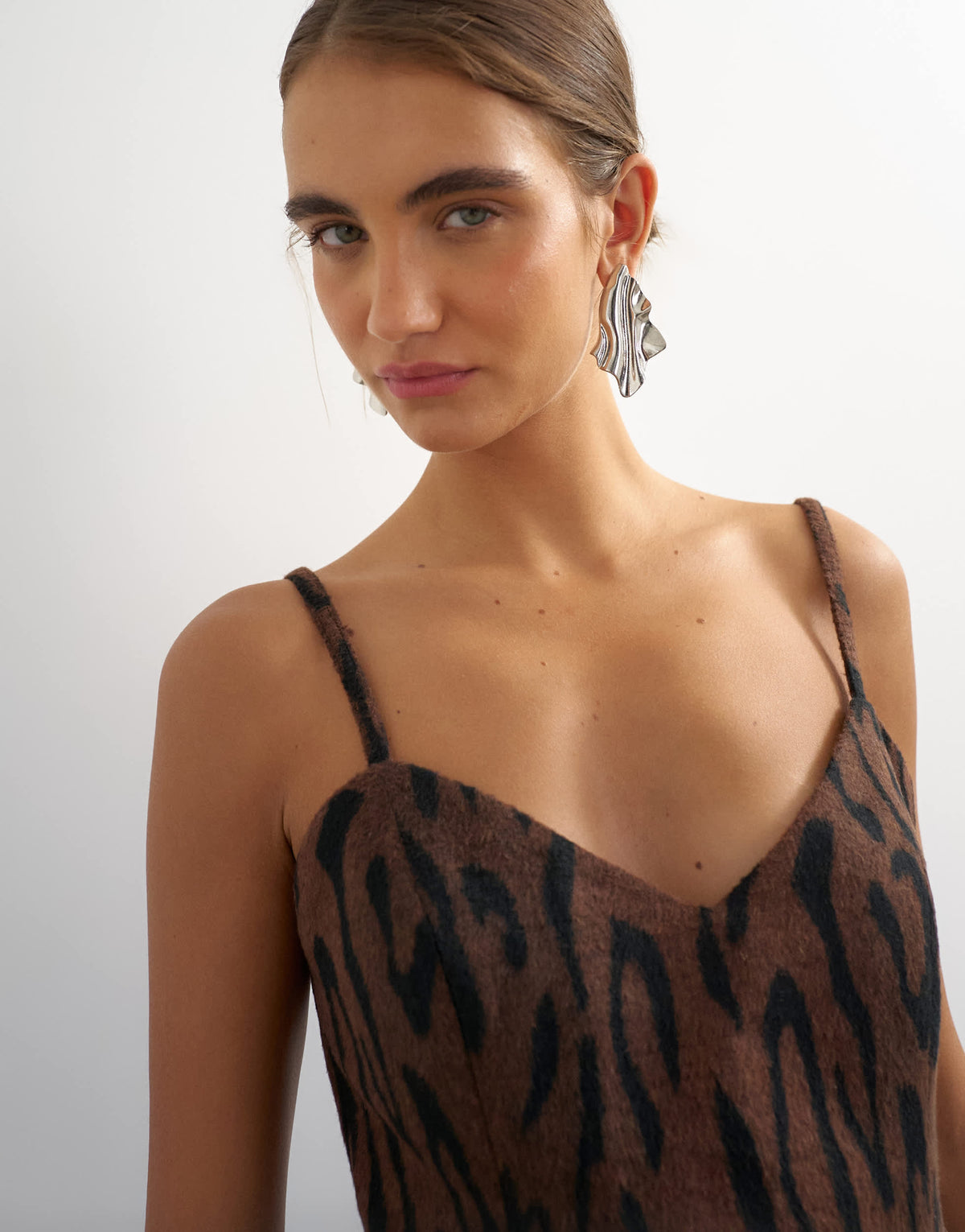 Topshop premium faux brushed pony structured peplum cami in animal print