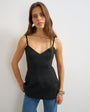 Topshop premium faux brushed pony structured peplum cami in black