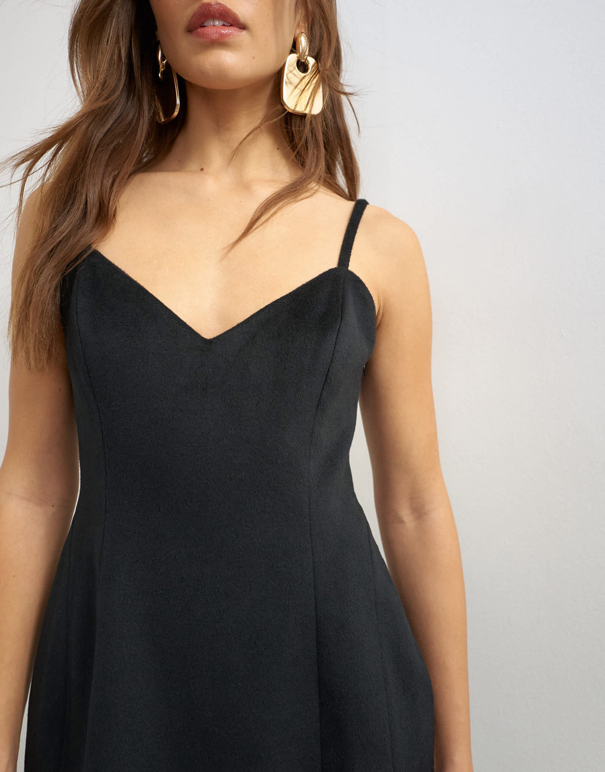 Topshop premium faux brushed pony structured peplum cami in black