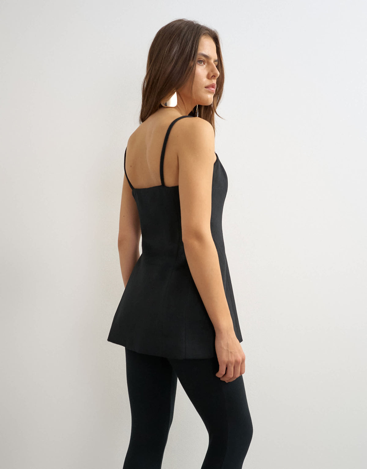 Topshop premium faux brushed pony structured peplum cami in black