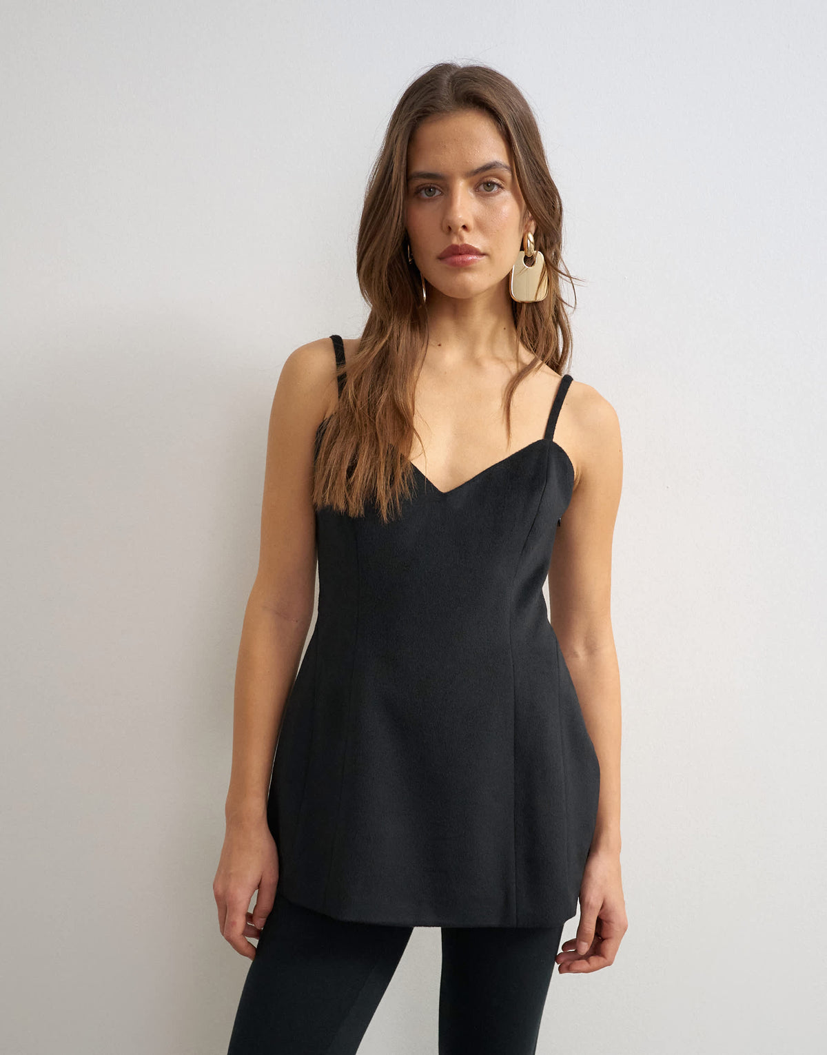Topshop premium faux brushed pony structured peplum cami in black