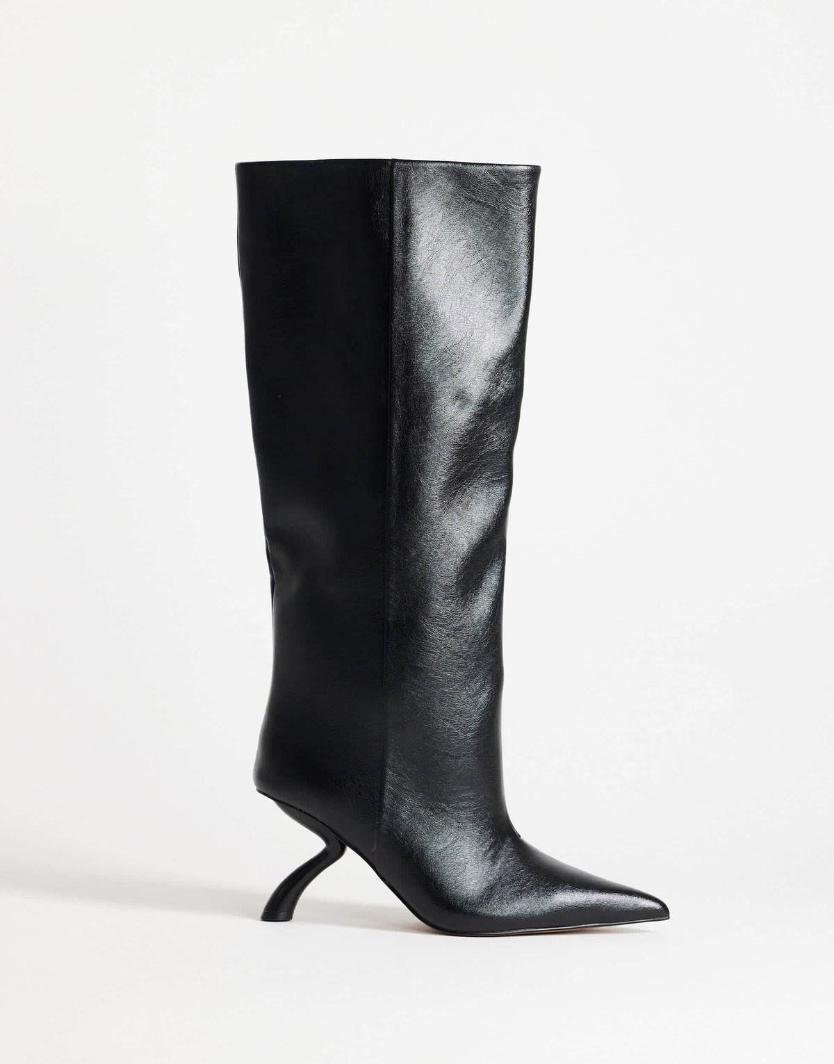 Topshop Trinity angular heel knee high boot in black