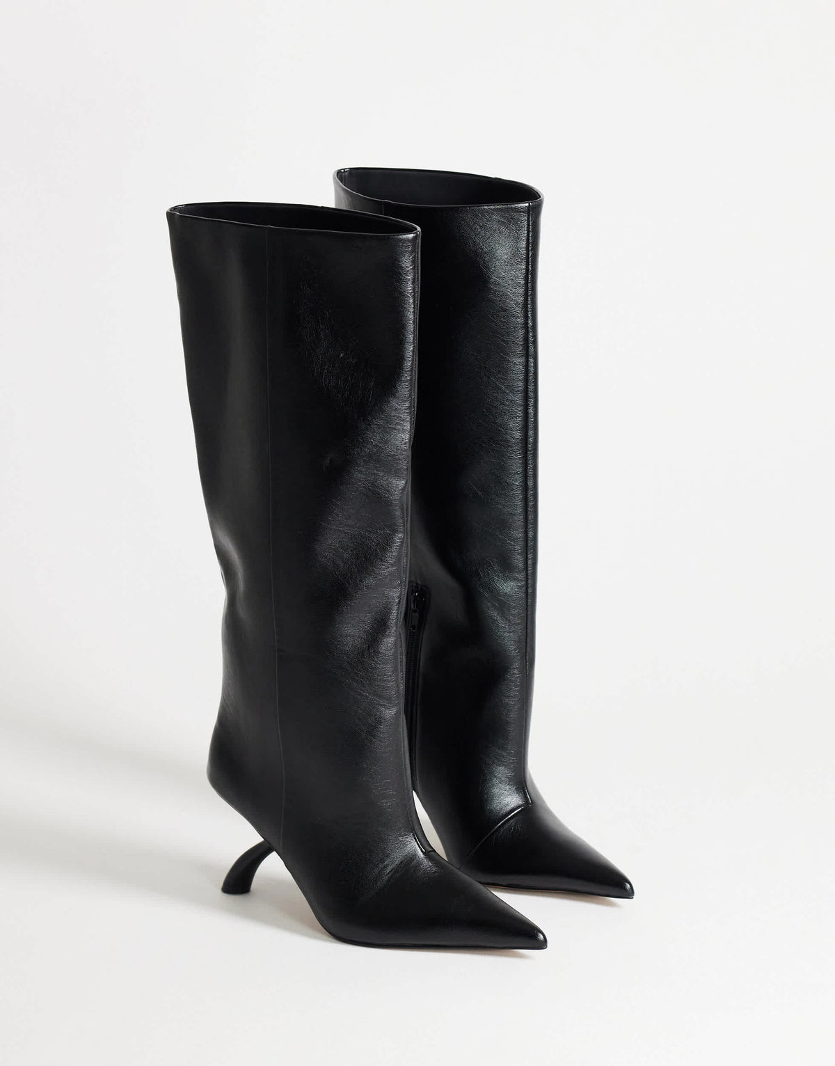 Topshop Trinity angular heel knee high boot in black