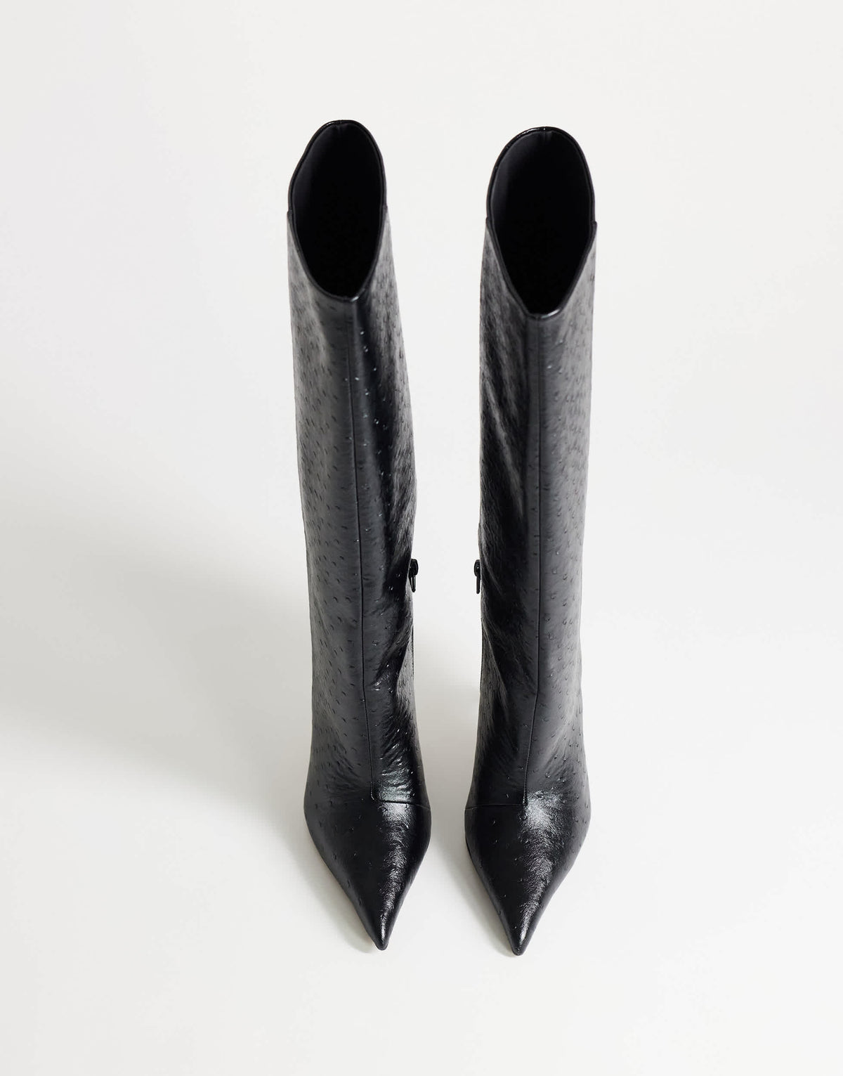 Topshop Trinity angular heel knee high boot in black ostrich and silver