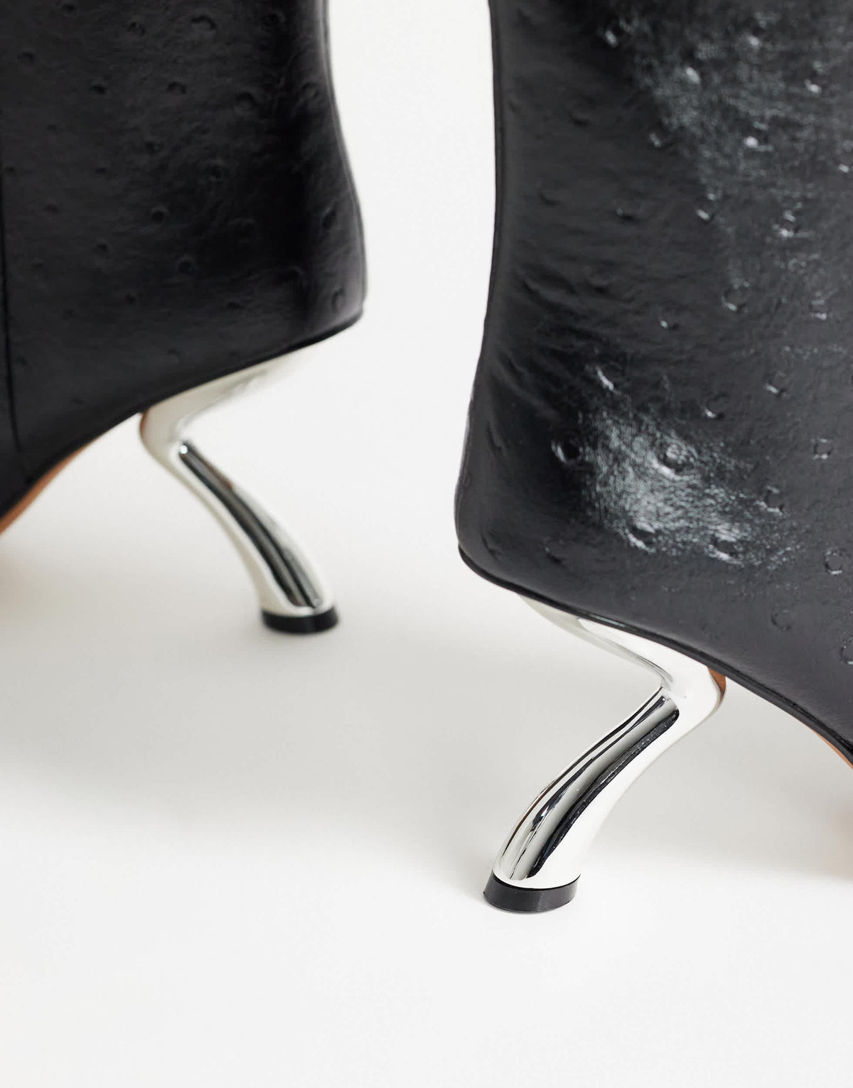 Topshop Trinity angular heel knee high boot in black ostrich and silver