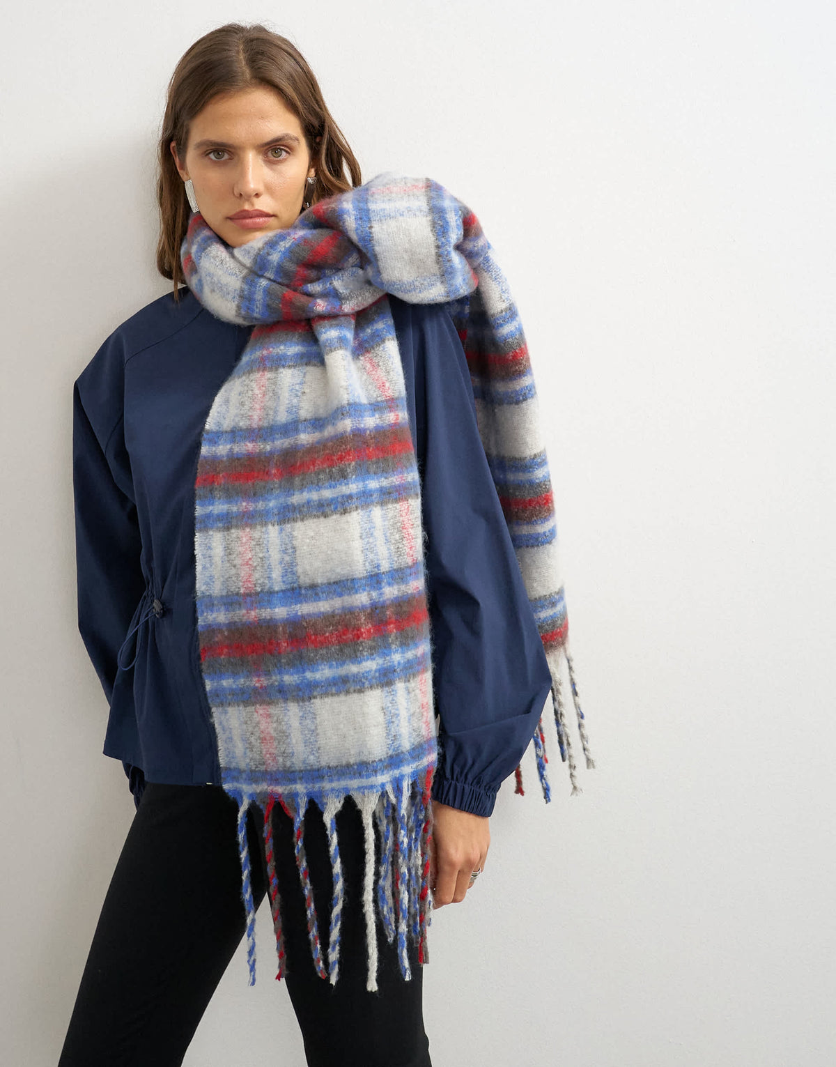 Topshop Sydney blanket scarf in cobalt check