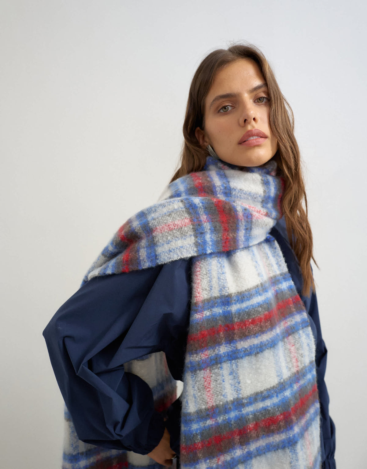 Topshop Sydney blanket scarf in cobalt check