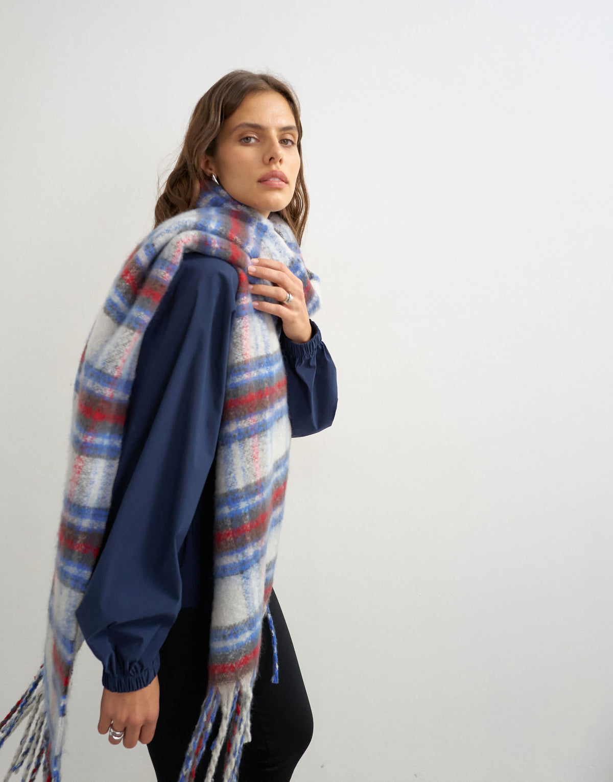 Topshop Sydney blanket scarf in cobalt check