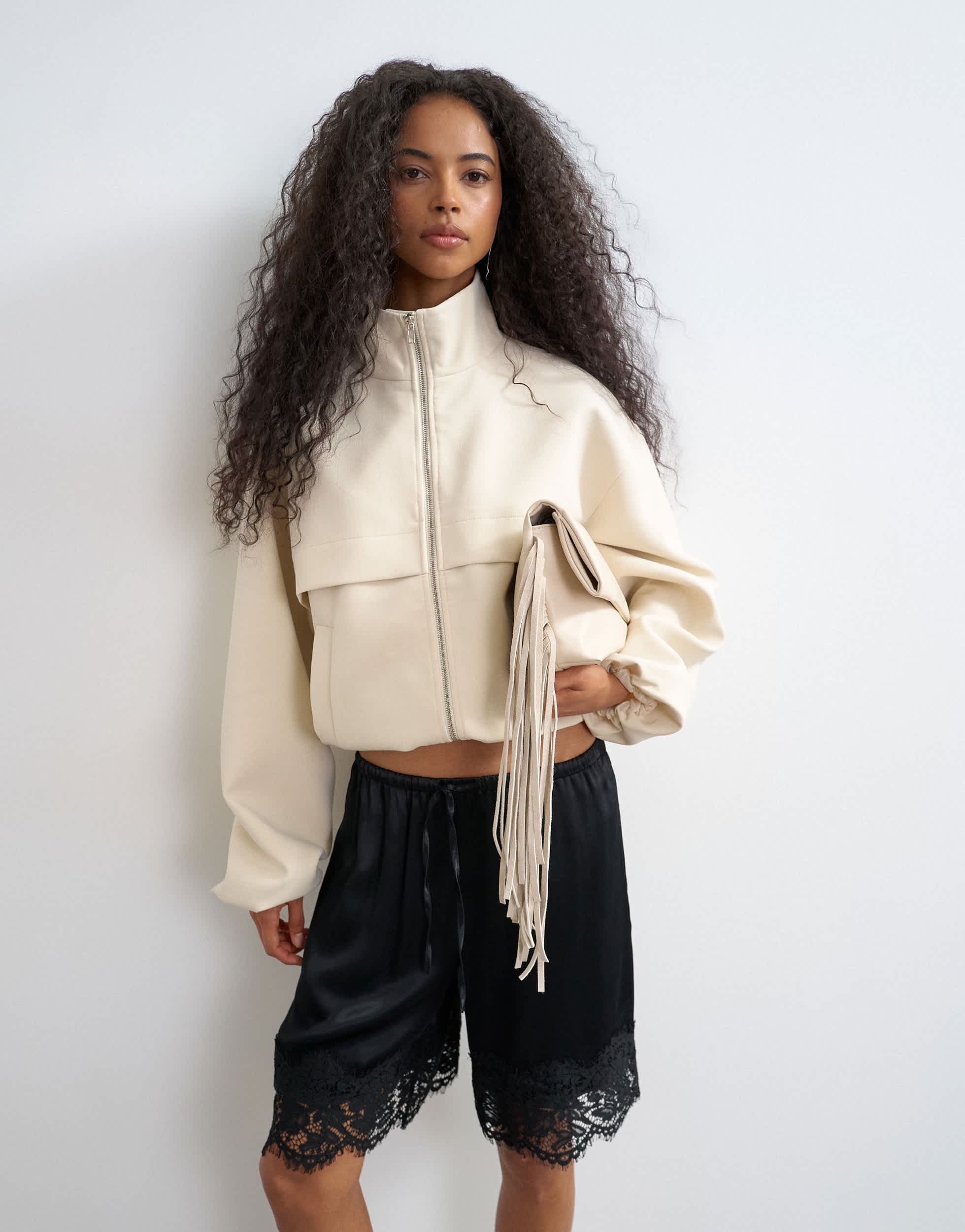 Topshop co ord funnel neck jacket in ecru