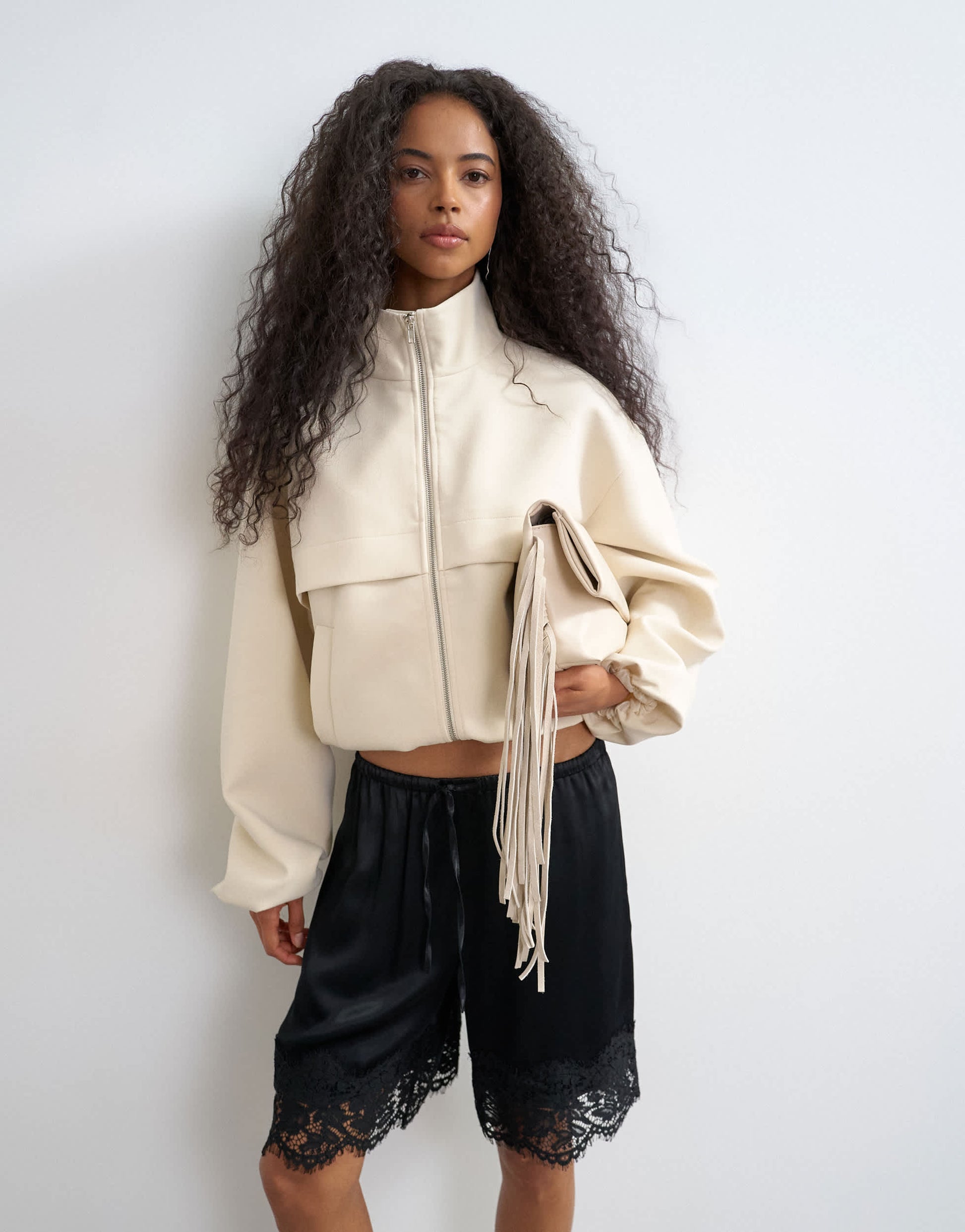 Topshop co ord funnel neck jacket in ecru