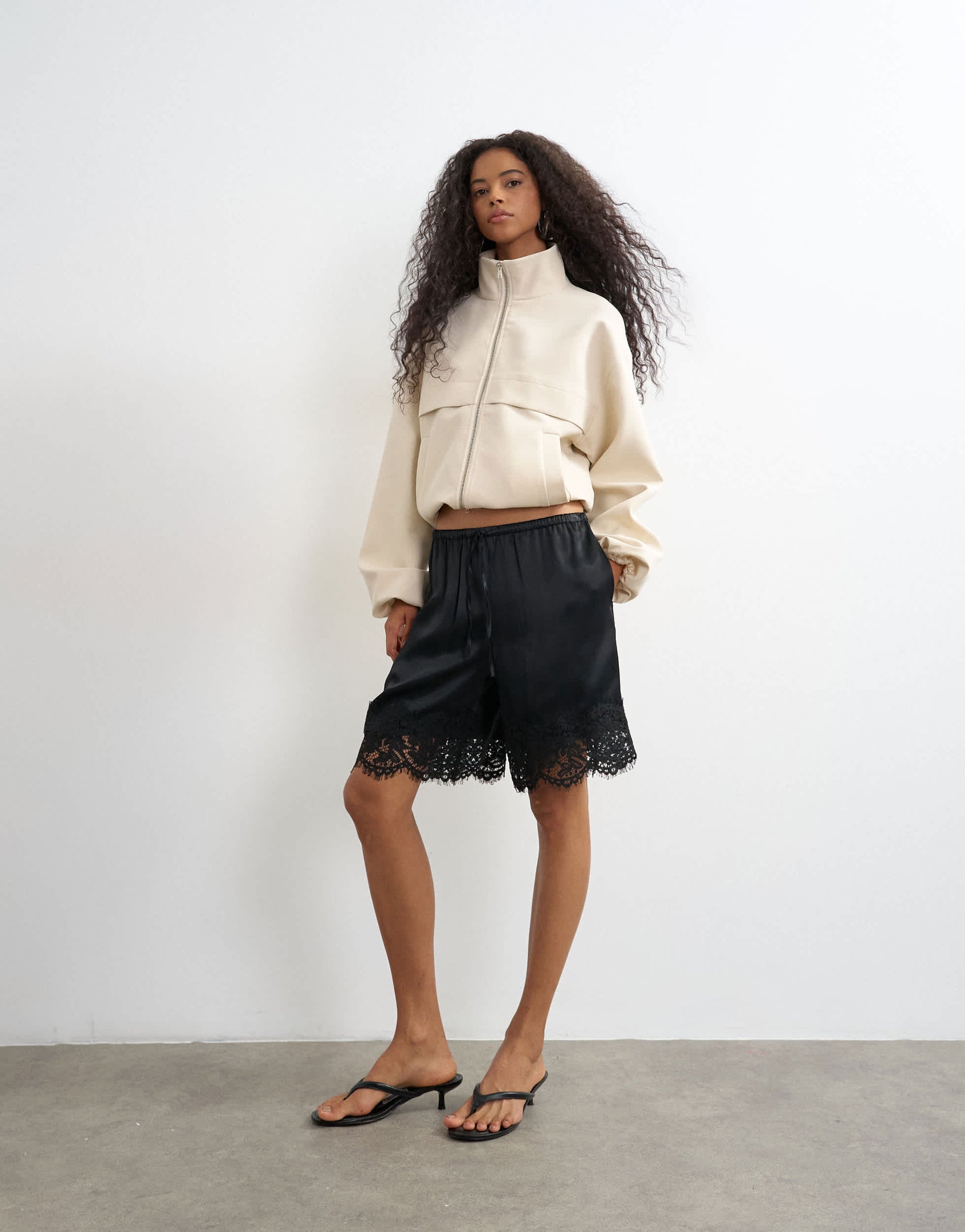 Topshop co ord funnel neck jacket in ecru