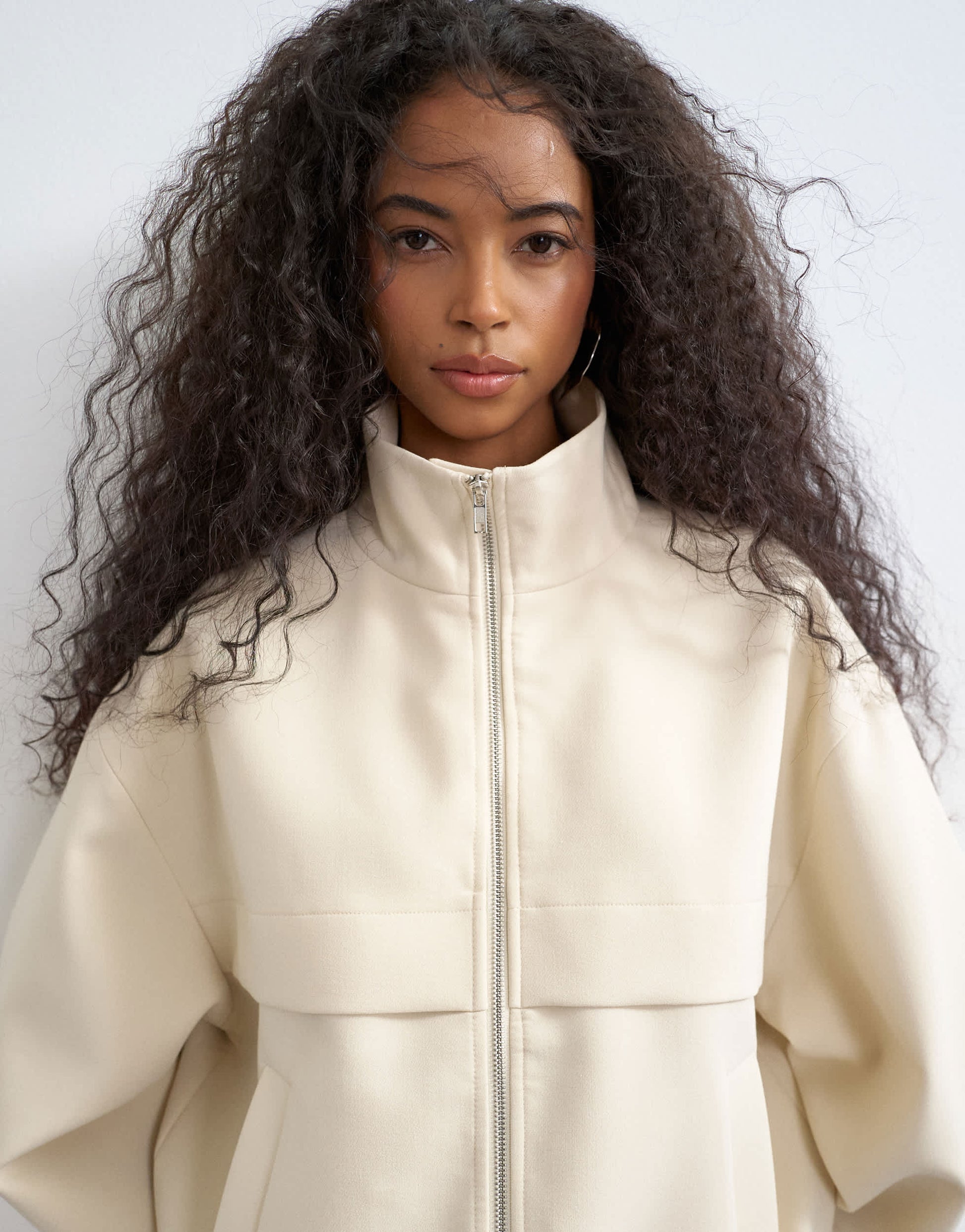 Topshop co ord funnel neck jacket in ecru