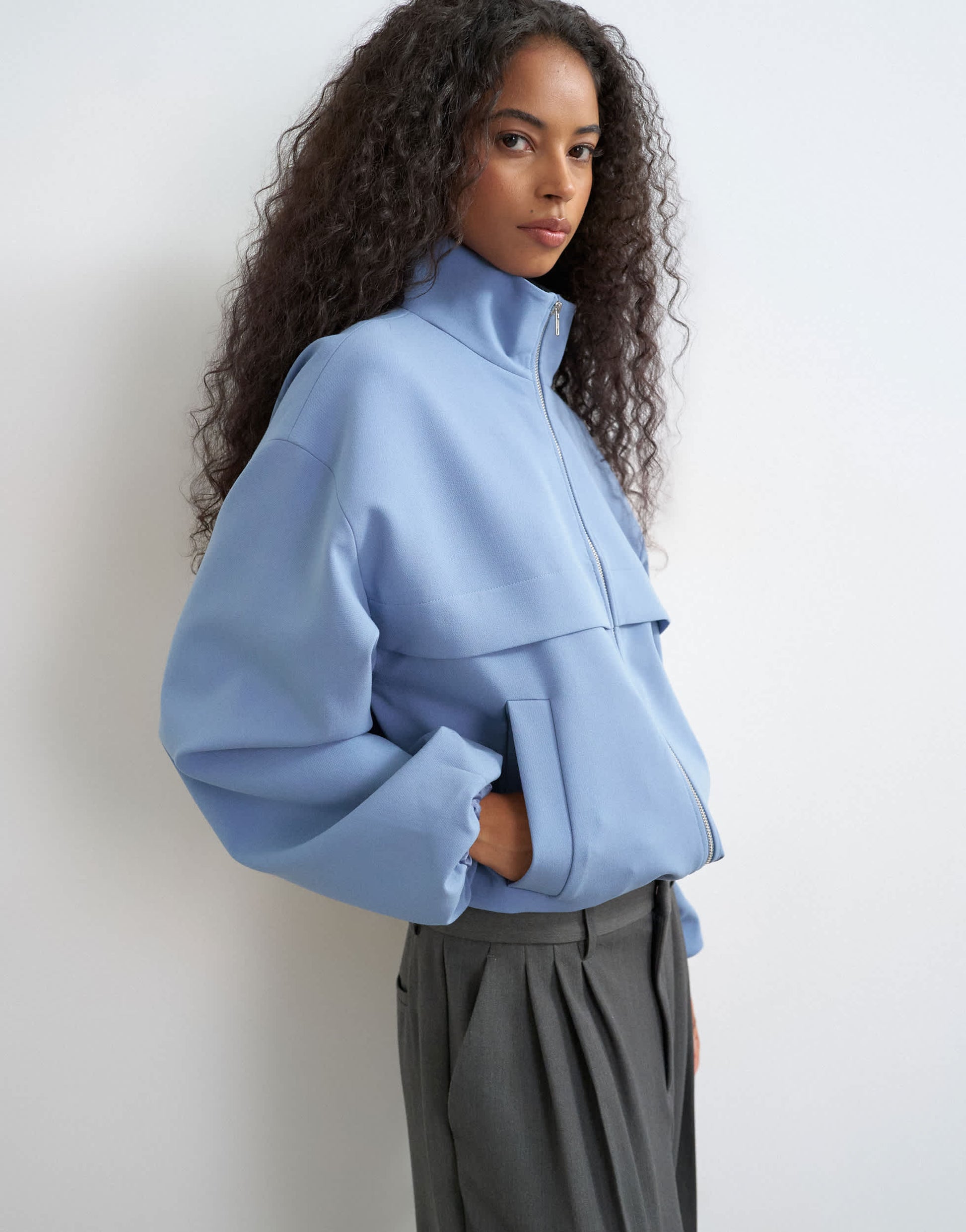 Topshop co ord funnel neck jacket in blue