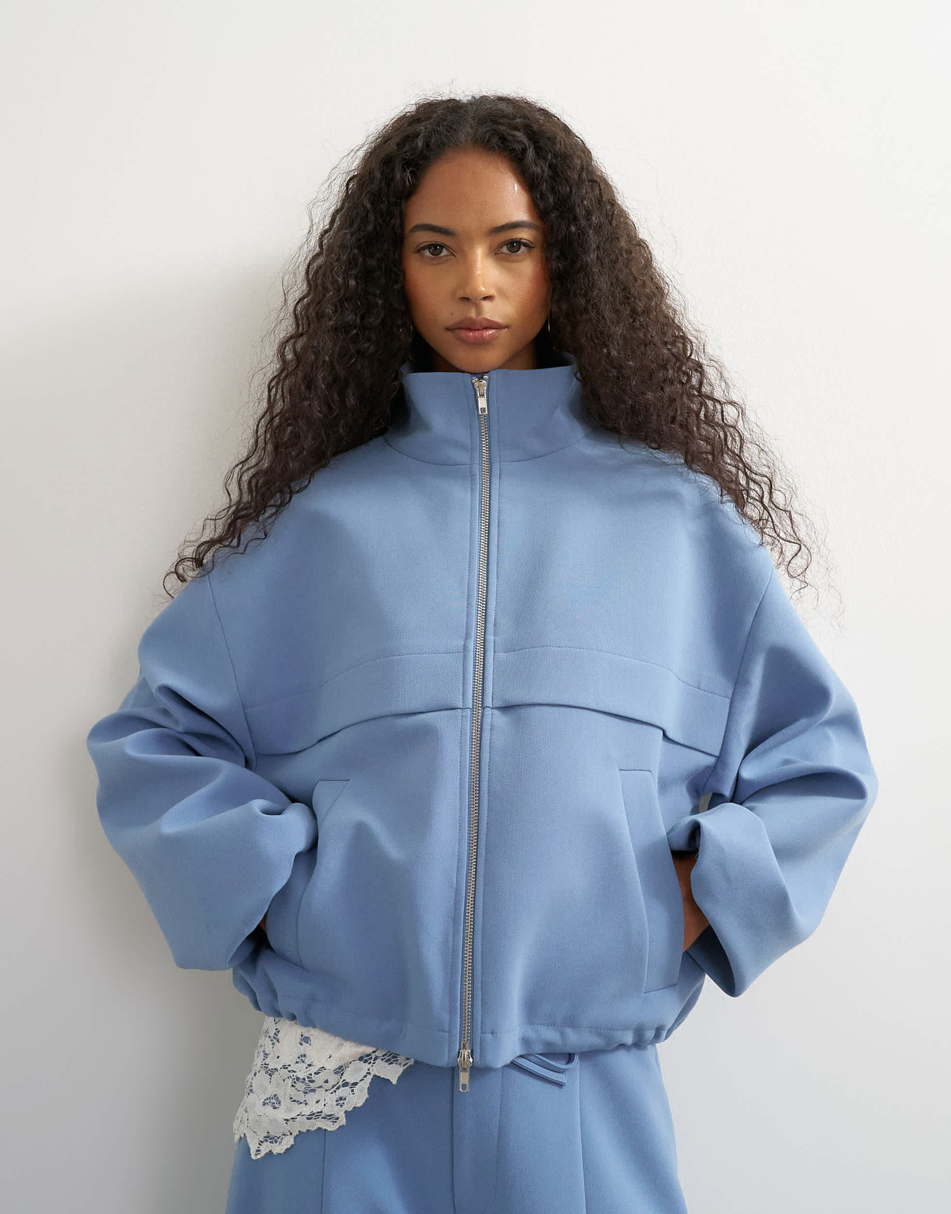 Topshop co ord funnel neck jacket in blue