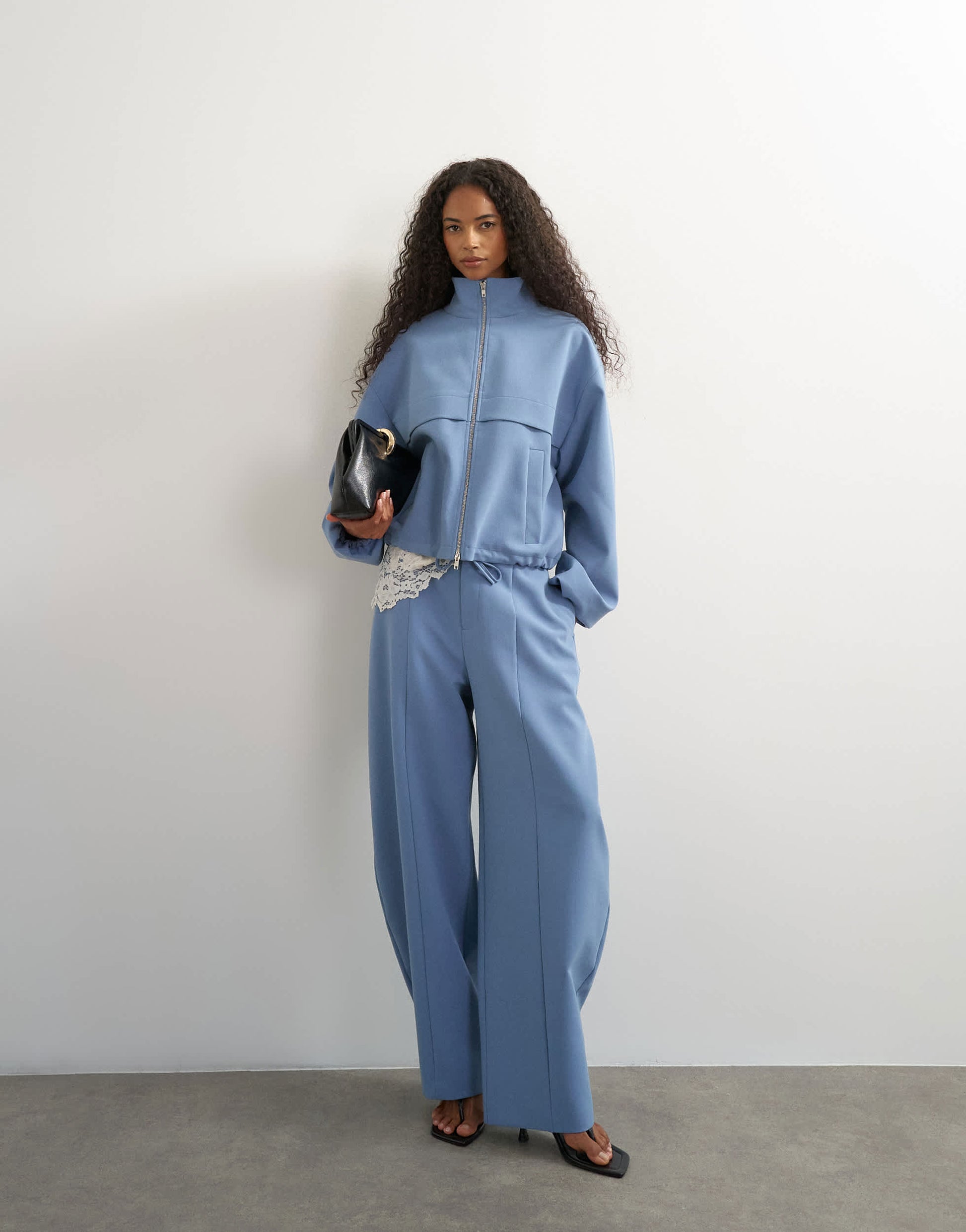 Topshop co ord funnel neck jacket in blue