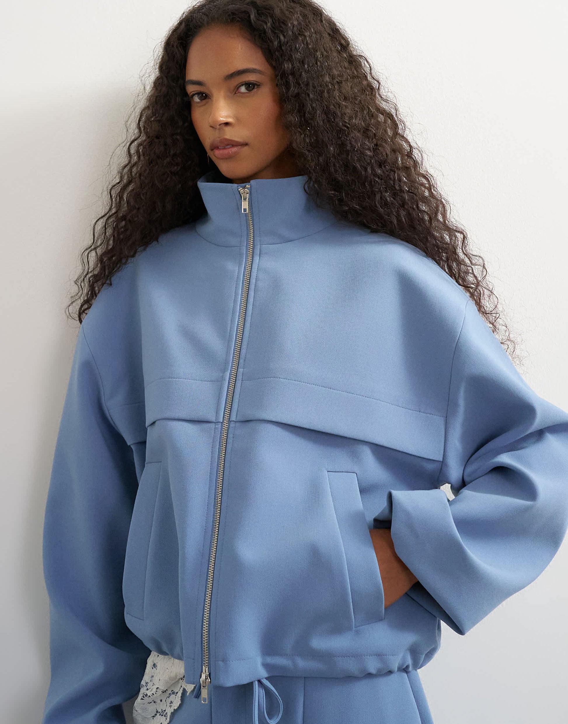 Topshop co ord funnel neck jacket in blue