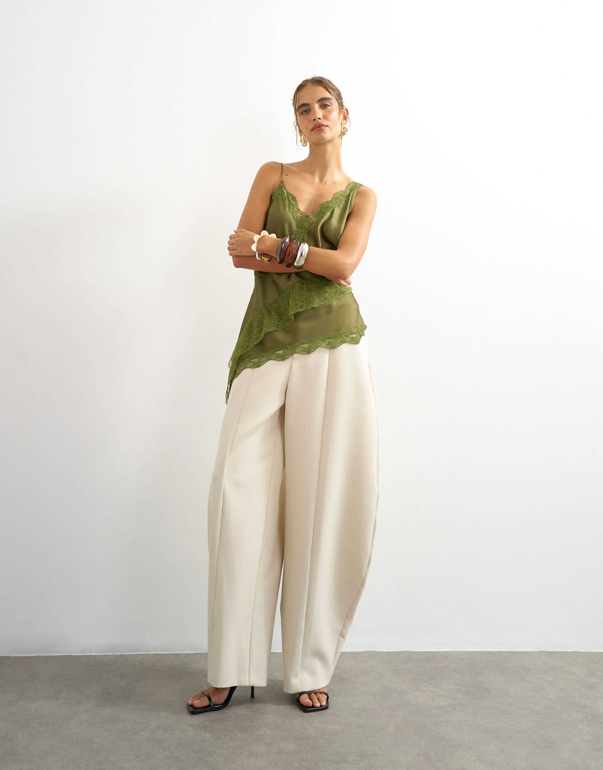 Topshop co ord barrel leg trouser in ecru