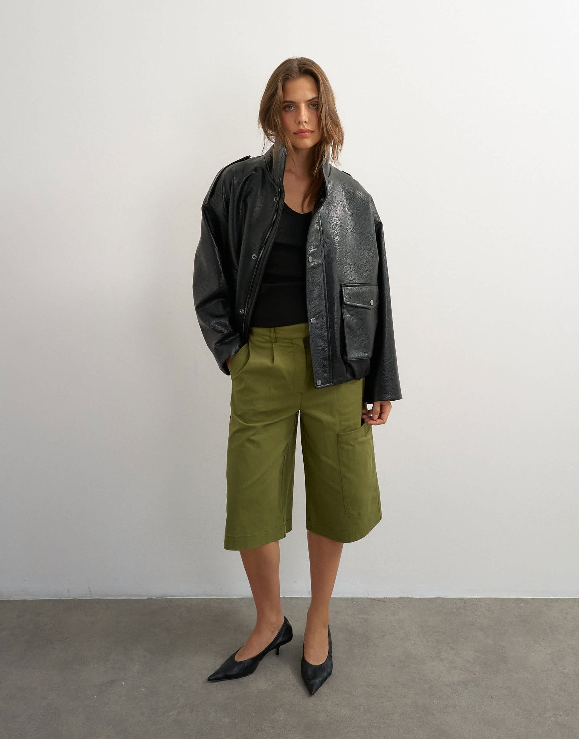 Topshop longline bermuda short in khaki